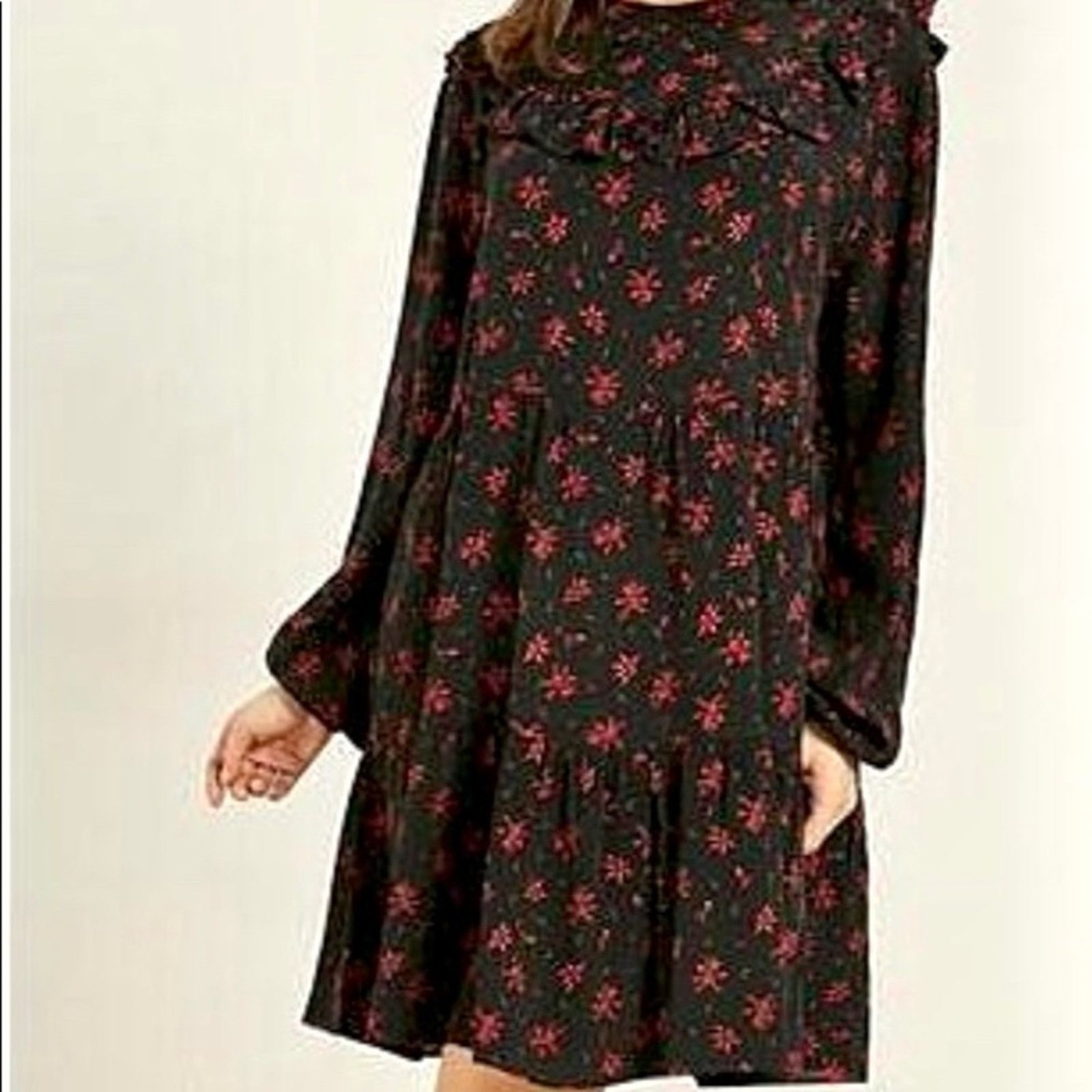 Zara Zara black ruffle mini dress with red floral print sz Small Size S / US 4 / IT 40 - 3 Thumbnail