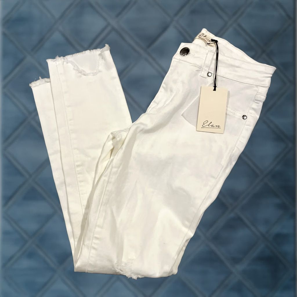 Vintage Elan White Jeans - Distressed Knee - Raw Hem - Size Small - 5-Pocket Denim Skinny Women NWT Size 28" / US 6 / IT 42 - 1 Thumbnail