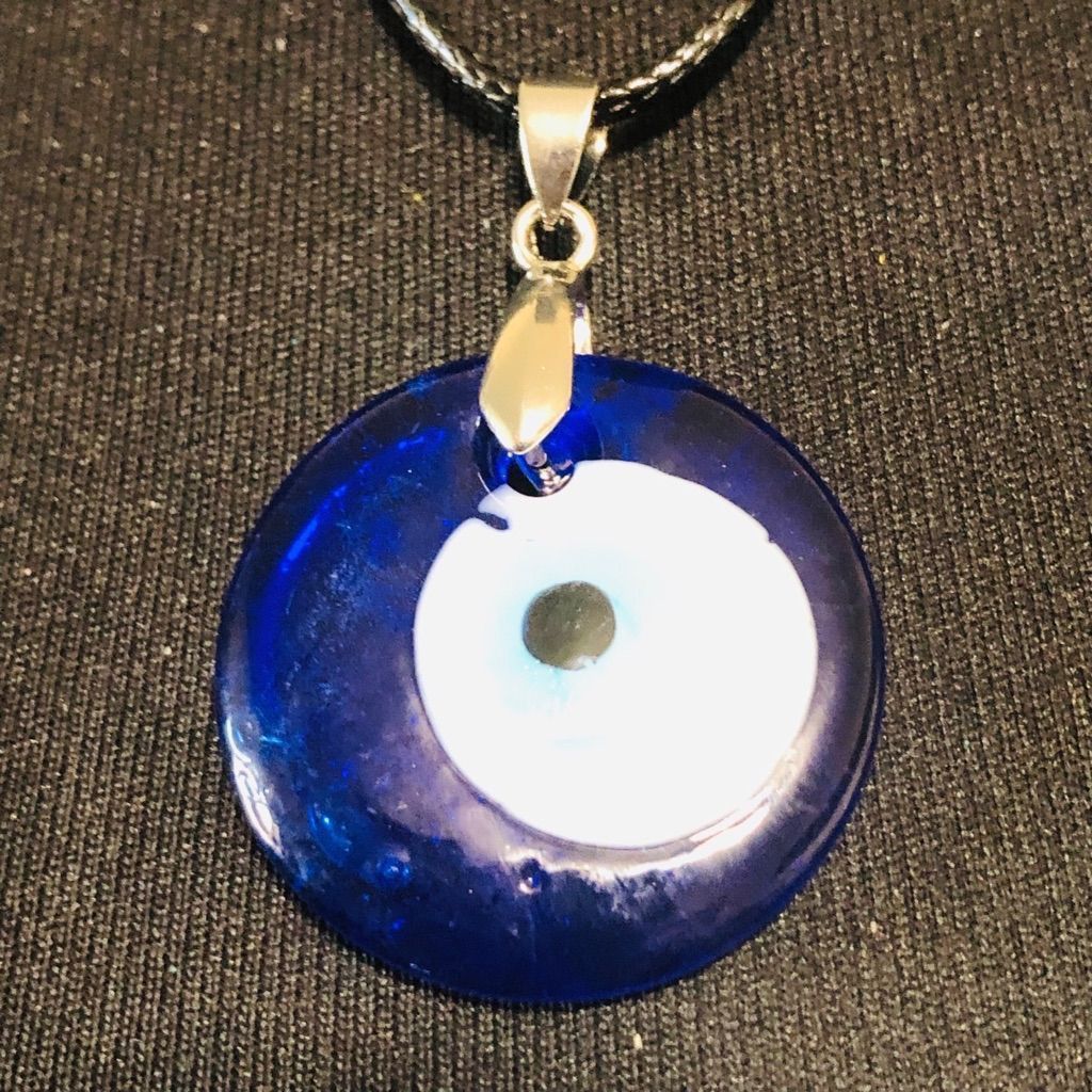 Vintage Evil Eye Glass Round Pendant Nazar Necklace Blue Protection Size ONE SIZE - 2 Thumbnail