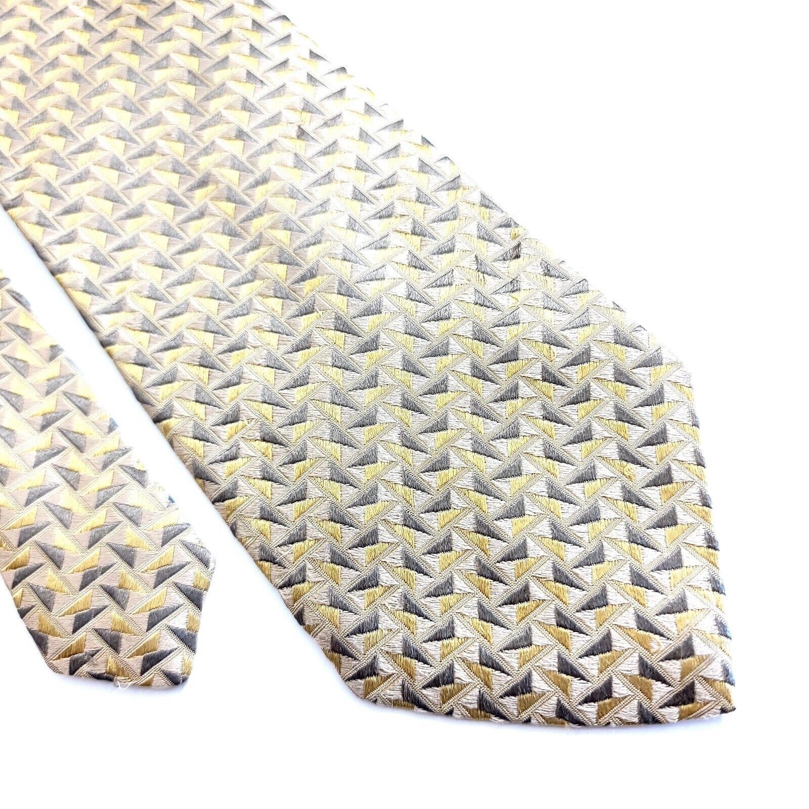 Vintage Geoffrey Beene Gold Tan Geometric Woven Wide Silk Tie Size ONE SIZE - 1 Thumbnail