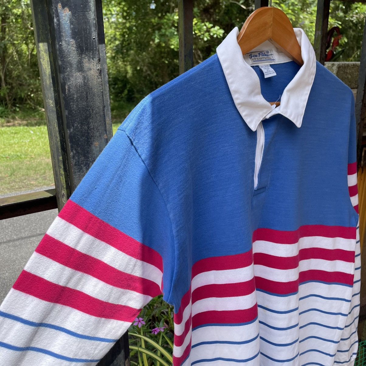 Vintage 🔥Vintage 90s Sea Palms By Hartwell Stripes Polo Rugby Shirts Size US L / EU 52-54 / 3 - 6 Thumbnail