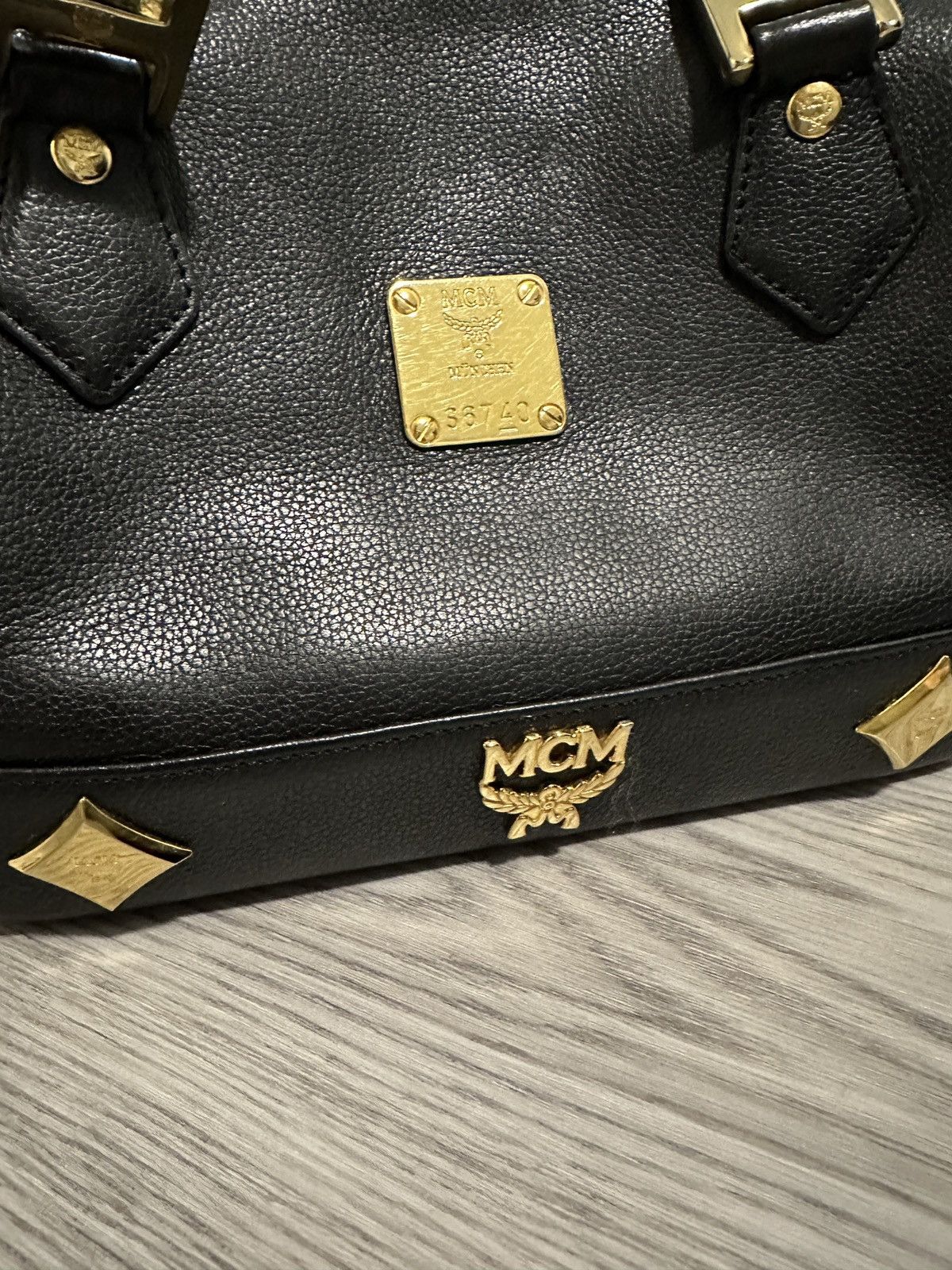 MCM MCM Black Pebble Leather Boston Satchel w/ Gold Hardware Size ONE SIZE - 2 Thumbnail