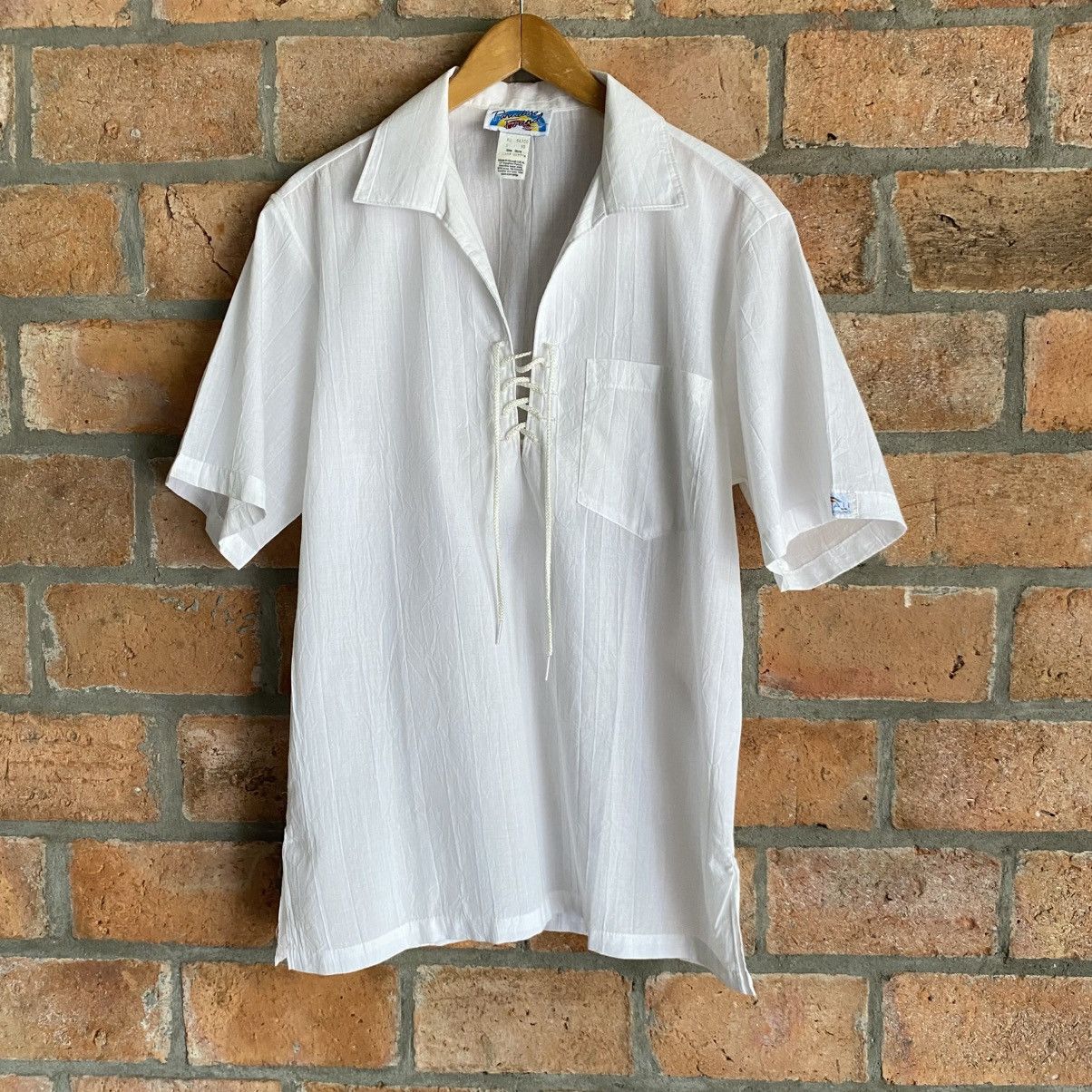 Vintage Paradise Found White V-Neck Tie Shirt Size US S / EU 44-46 / 1 - 2 Thumbnail