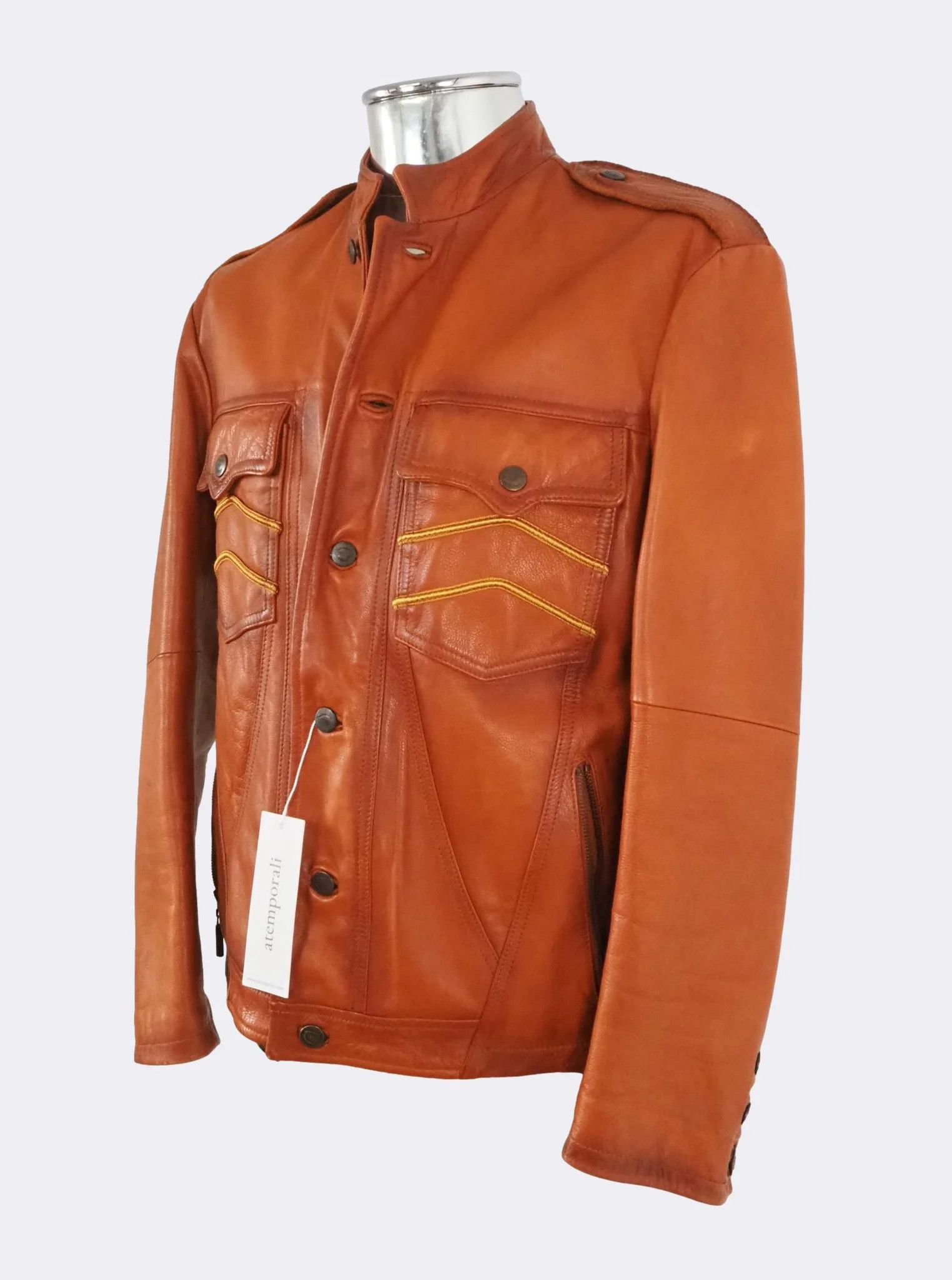 Just Cavalli Just Cavalli Cognac Burnt Brown Leather Button Jacket $1545 Size US L / EU 52-54 / 3 - 8 Thumbnail