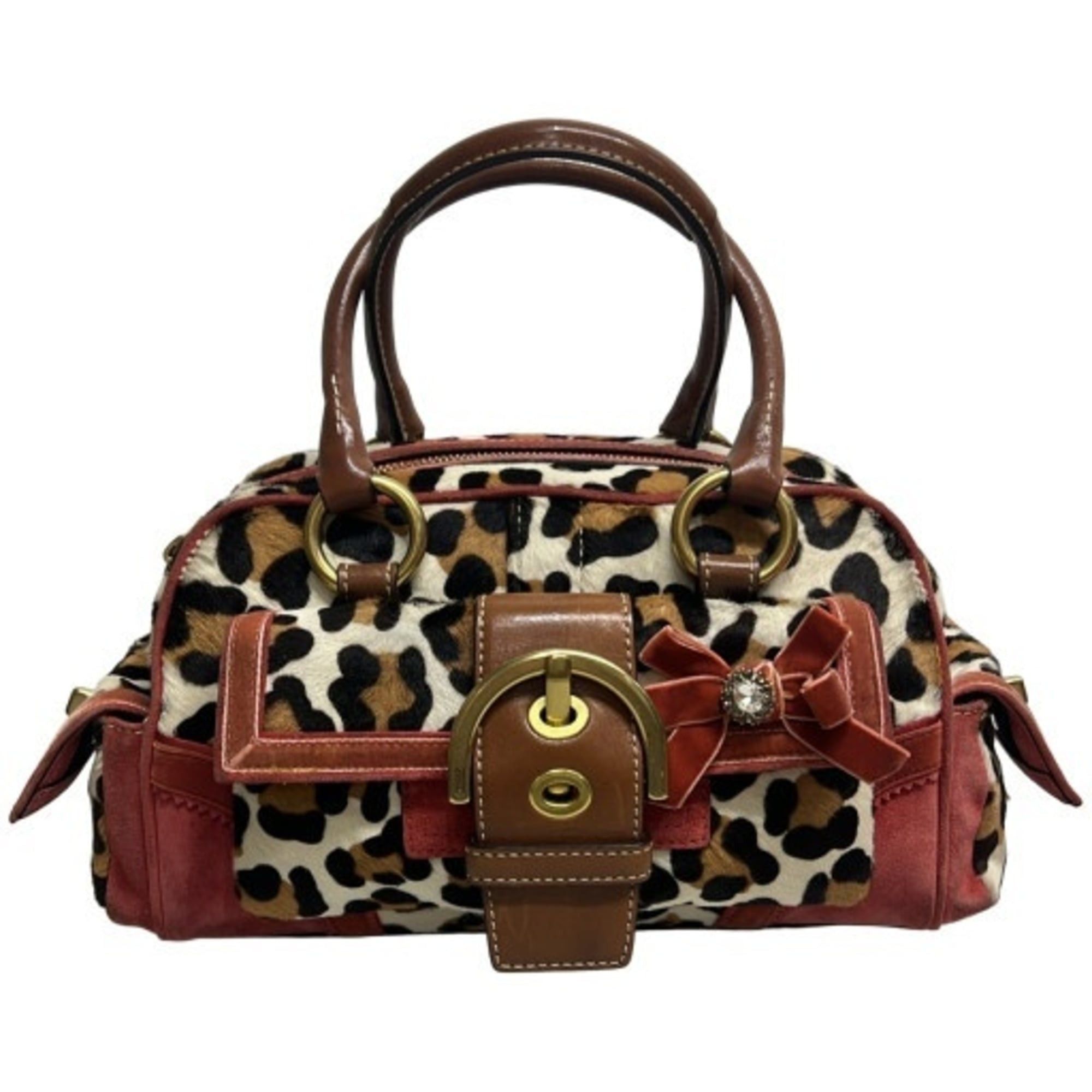 Coach Handbag Satchel Soho Ocelot Multi-Pocket Leopard Haircalf Suede 8A34 Y2K, Women's