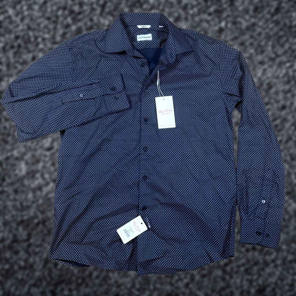 Lucky Brand Lucky Brand Button Shirt Mens M Slim Fit Short Sleeve Blue Stretch NWT AOP Casual Short Sleeve Button-Up Size US M / EU 48-50 / 2 - 1 Thumbnail