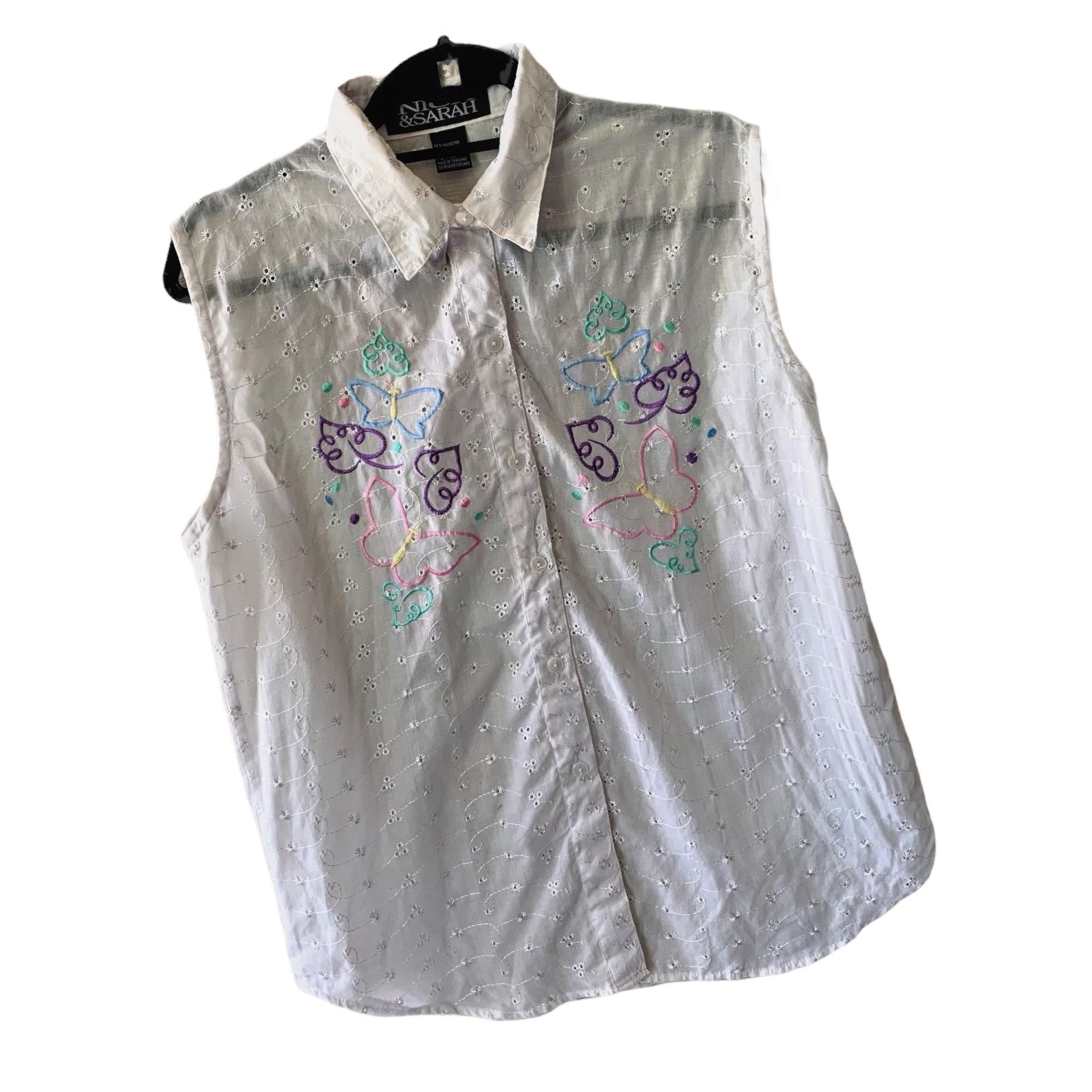 Vintage Vintage Nick & Sarah Pastel Butterfly Embroidered Eyelet Blo Size L / US 10 / IT 46 - 1 Thumbnail
