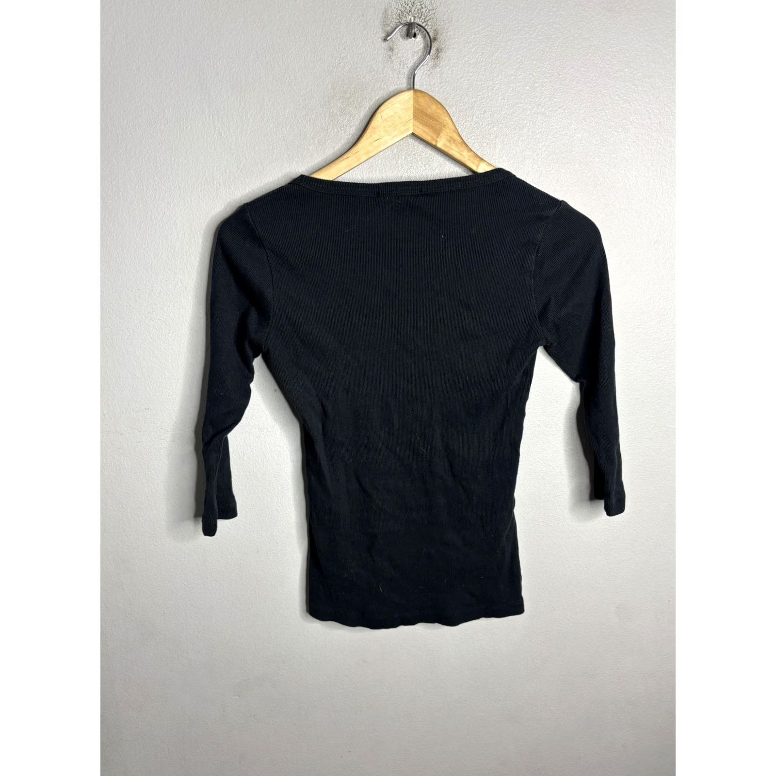 James Perse James Perse Shirt Womens 1 Black Scoop Neck 3/4 Sleeve Ribbed Knit Top Size XS / US 0-2 / IT 36-38 - 4 Thumbnail