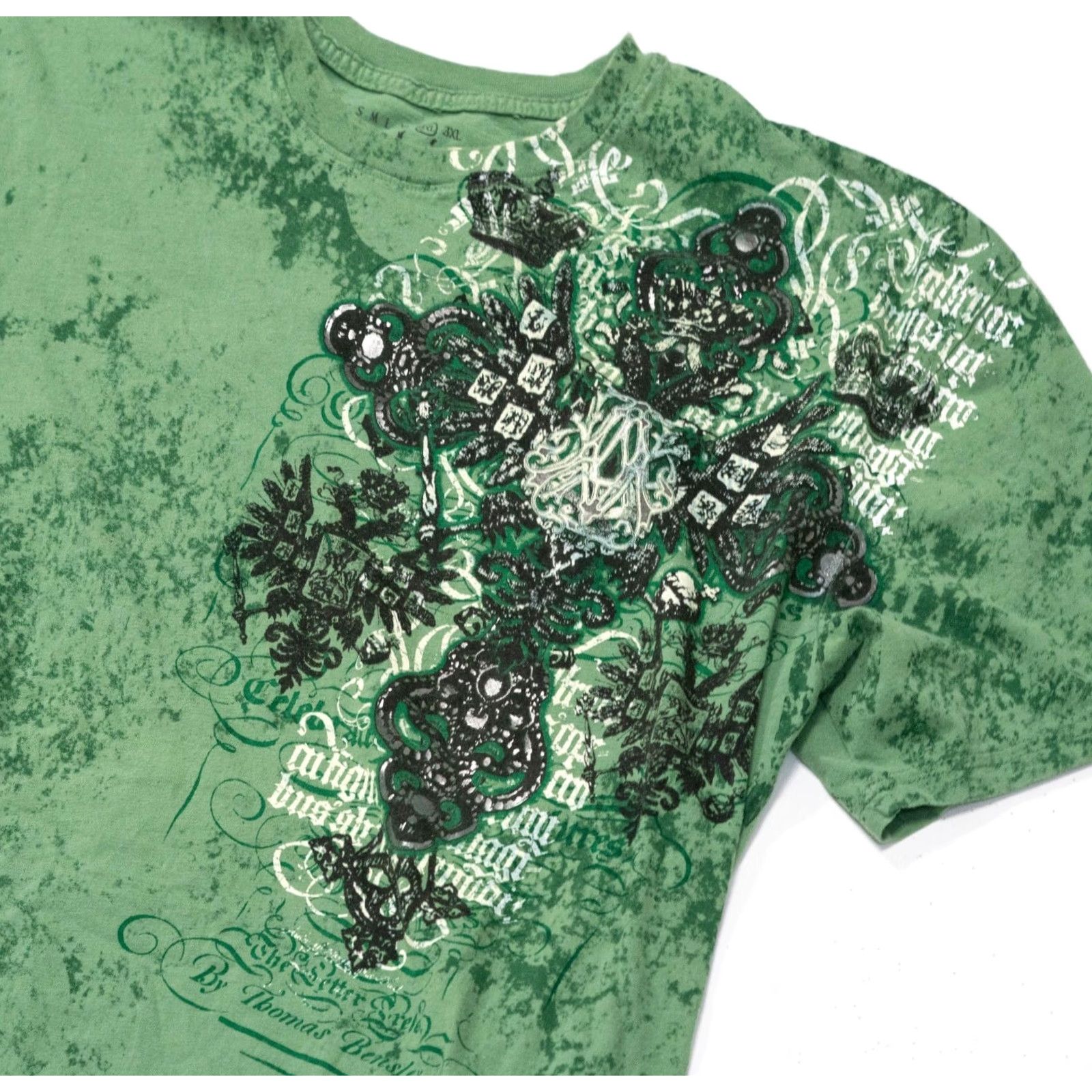 Affliction Affliction T-Shirt Mens 2XL Crew Neck Short Sleeve Green 2000s Y2K Grunge Art Aztec Logo Regular Fit Cotton9 Size US XXL / EU 58 / 5 - 6 Thumbnail