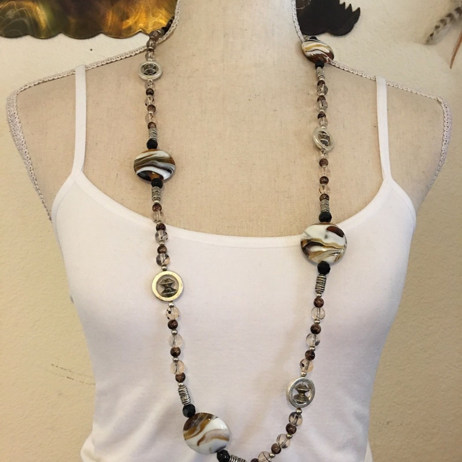 Jewelry Gorgeous handmade marbled glass bead long necklace Size ONE SIZE - 1 Thumbnail