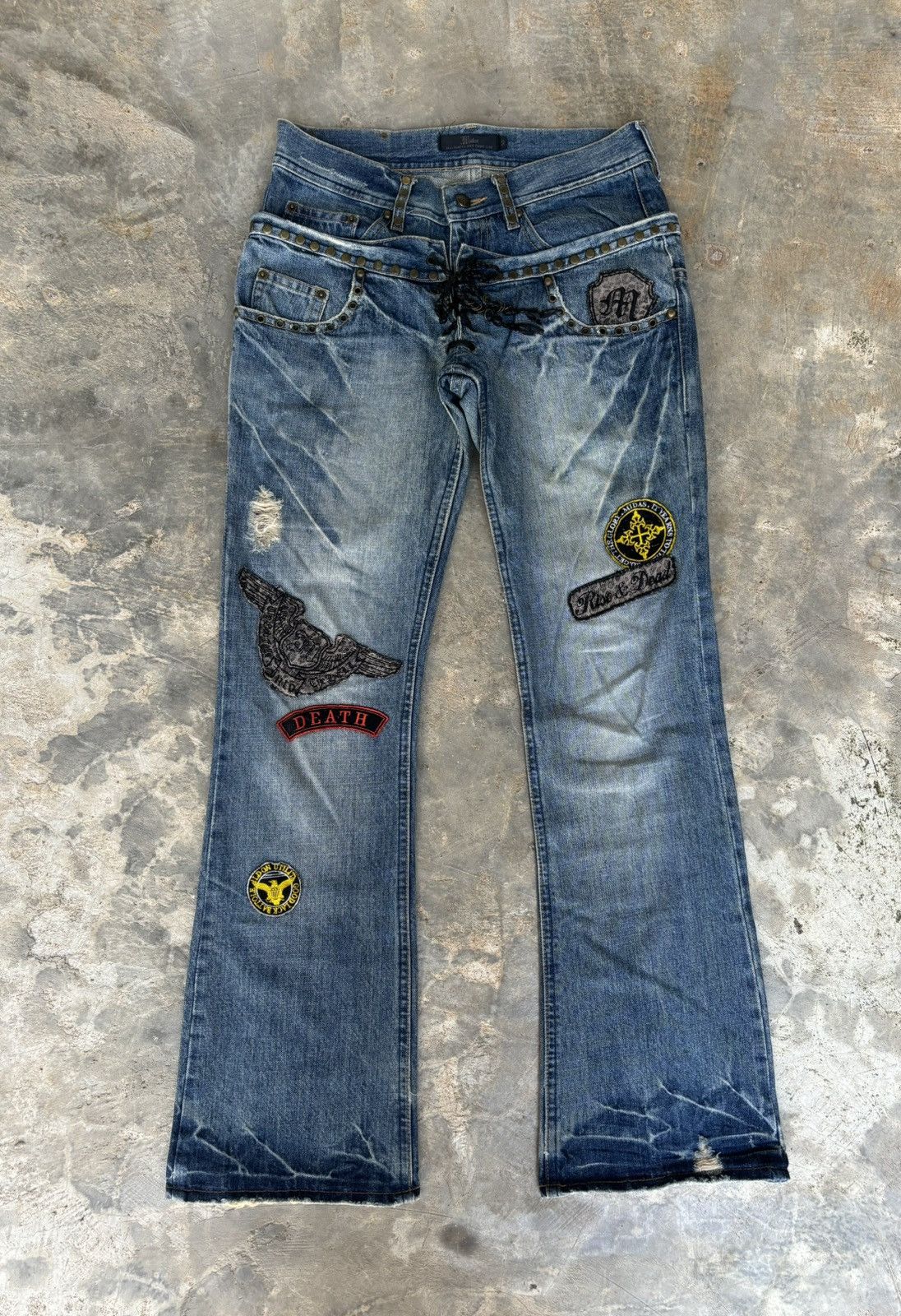 パンツ midas double waist lace up flare denim Midas studded lace up flared denim 😵‍💫 #tornadomart