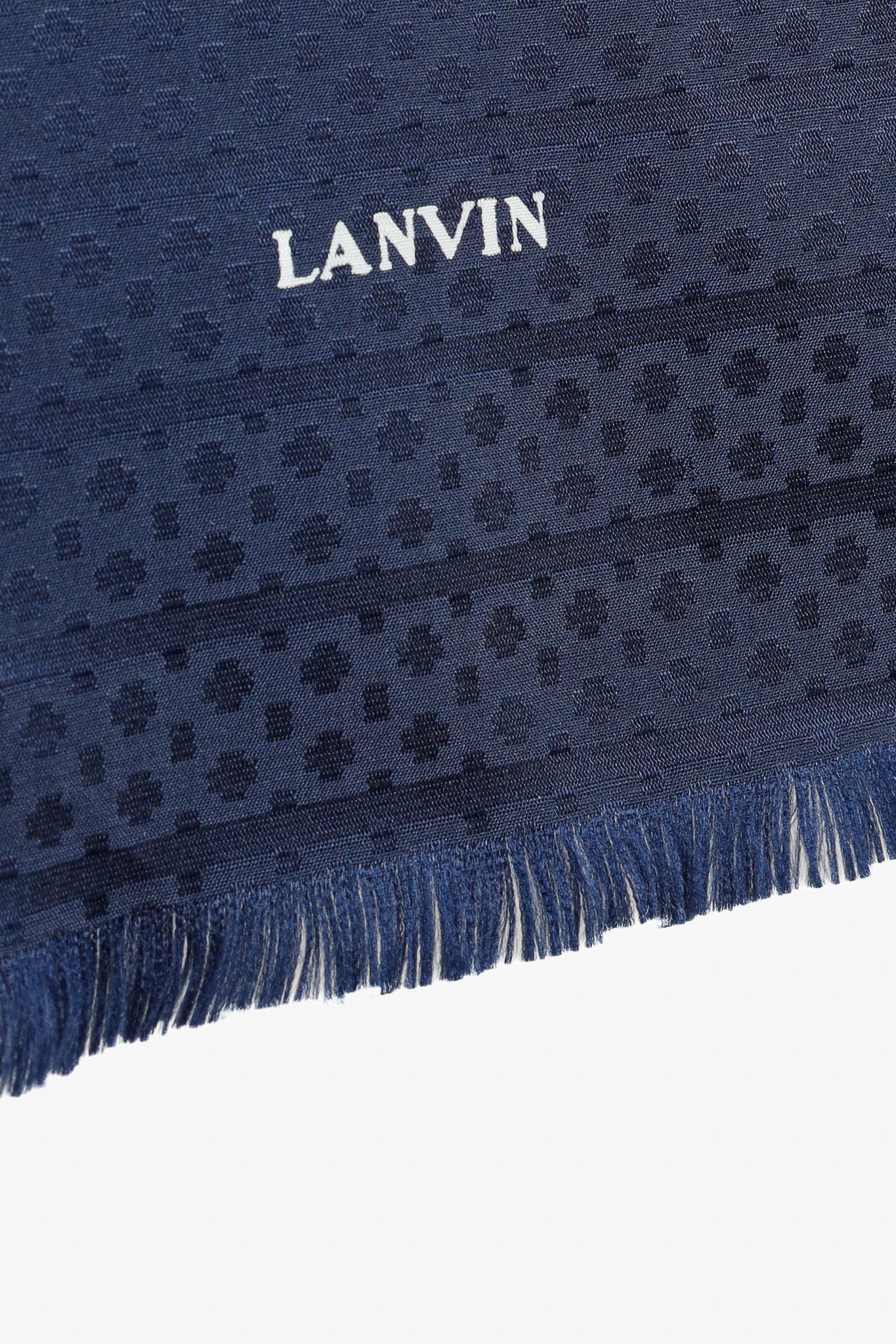 Lanvin Lanvin Navy Geometric Print Fringe Silk Vintage Scarf Size ONE SIZE - 4 Thumbnail