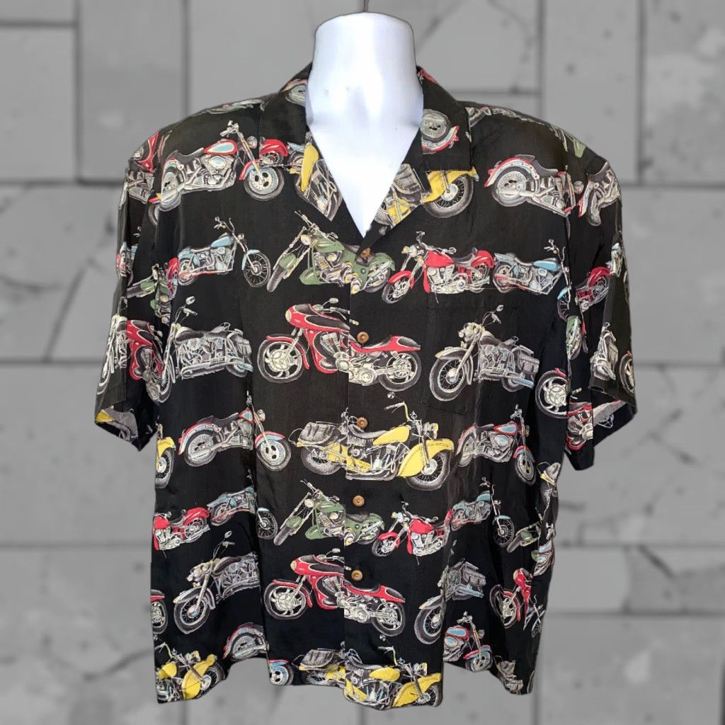 Paradise Found Paradise Found Men's Hawaiian Shirt Motorcycle Print Aloha Casual Button-Up XL Multicolor Size US XL / EU 56 / 4 - 1 Thumbnail