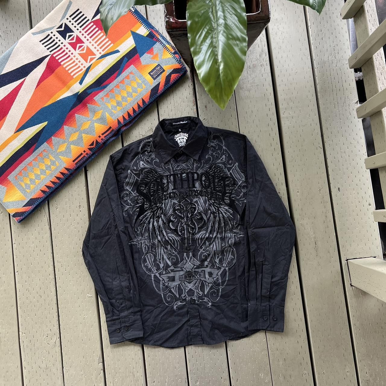 Southpole × Vintage Y2K South Pole Shirt Black Long Sleeve Button Up Grunge Size US XL / EU 56 / 4 - 4 Thumbnail
