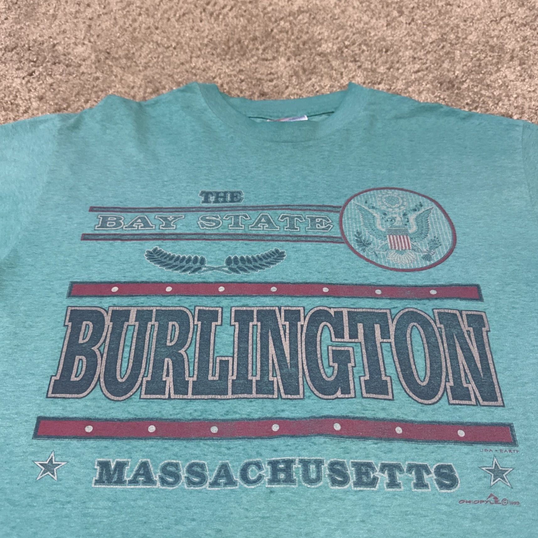 Hanes VINTAGE Bay State Teal Blue Paper Thin T-Shirt Burlington Massachusetts Hanes L Men Blues Bay State 1983 80s Size US L / EU 52-54 / 3 - 3 Thumbnail