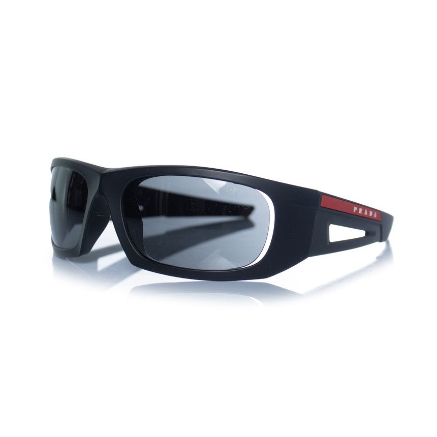 Prada Prada, matte black sunglasses with red logo Size ONE SIZE - 1 Thumbnail