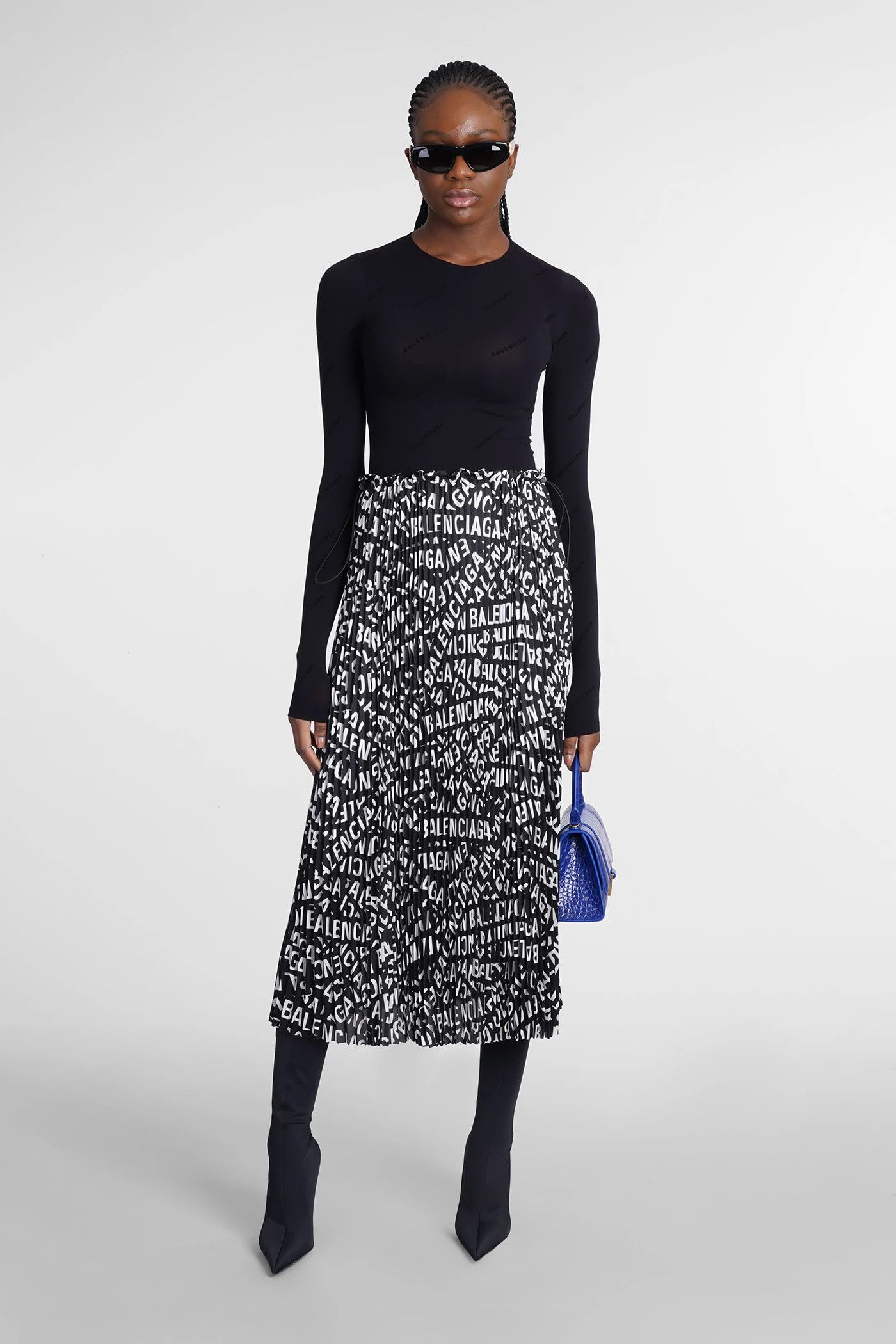 Balenciaga o1mt1gz0225 Pleated Drawstring Skirt Black/White Size 27" / US 4 / IT 40 - 2 Thumbnail
