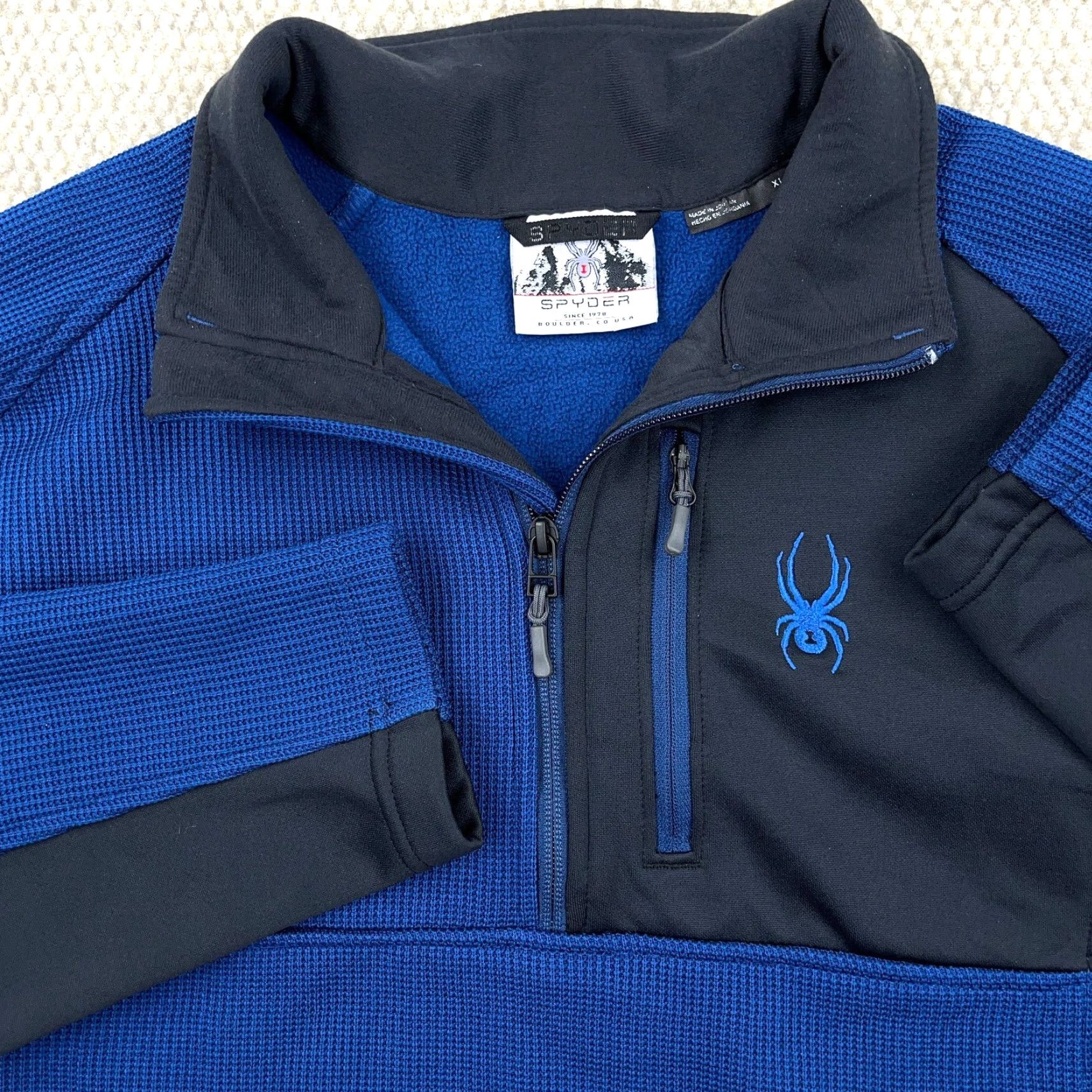 Spyder Spyder Jacket Men XL Blue Black Pullover Thermal Waffle Knit Sweater Hiking A80 Size US XL / EU 56 / 4 - 2 Thumbnail