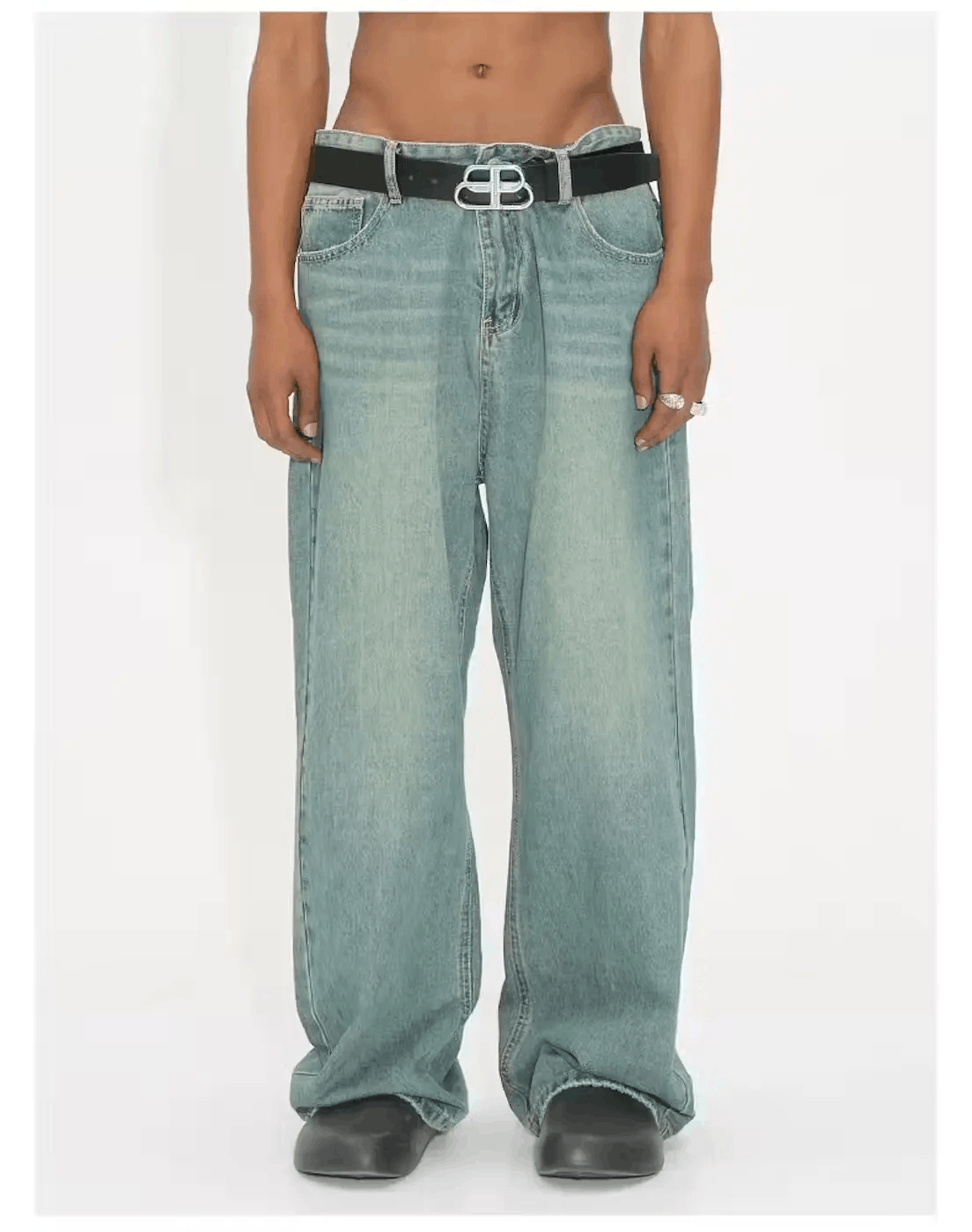 Washed Green Relaxed Wide Leg Jeans