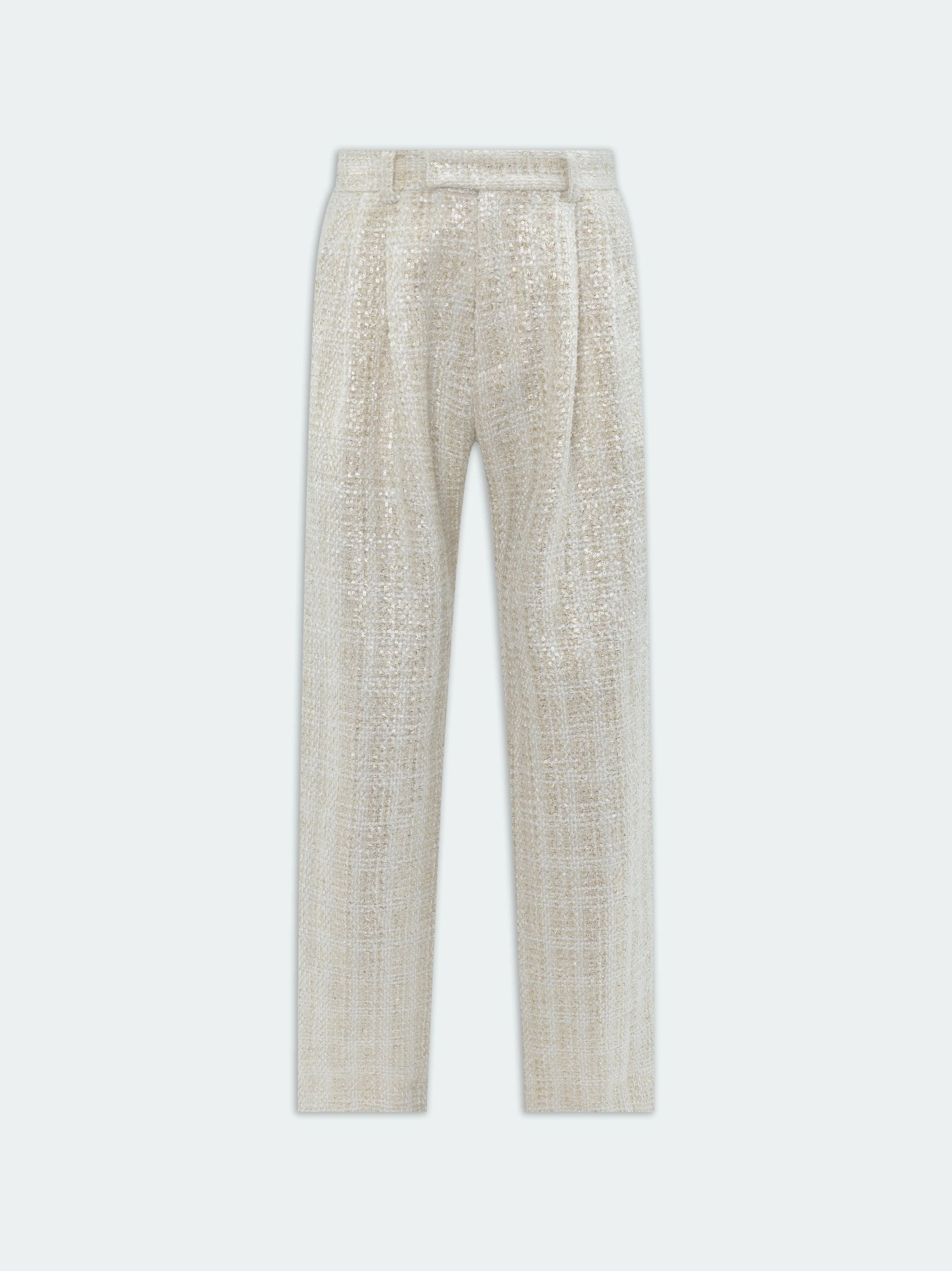 Amiri o1s1wg110525 Sequin Boucle Double Pleated Pant in Ivory Size US 32 / EU 48 - 1 Thumbnail