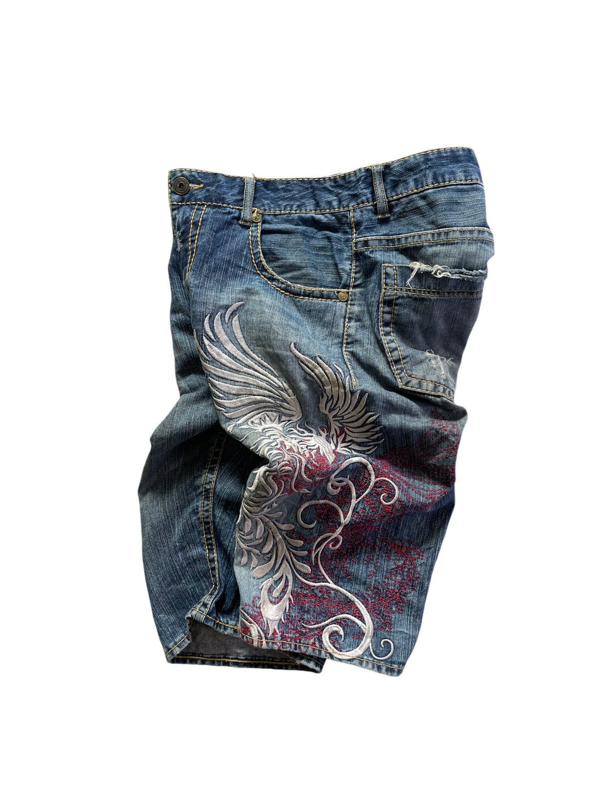 Japanese Brand 🇯🇵Sukajan Jeans Eagle Embroidered Denim Shorts Size US 32 / EU 48 - 3 Thumbnail