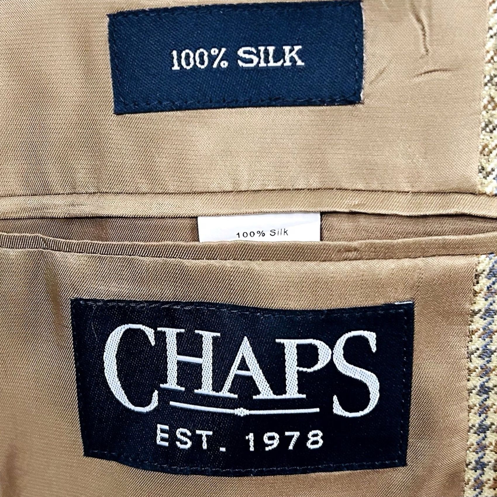 Chaps Chaps Sport Coat 44R Silk Houndstooth Two-Button Lined Vented Navy Gold Blues Notch Lapel Size US XS / EU 42 / 0 - 3 Thumbnail