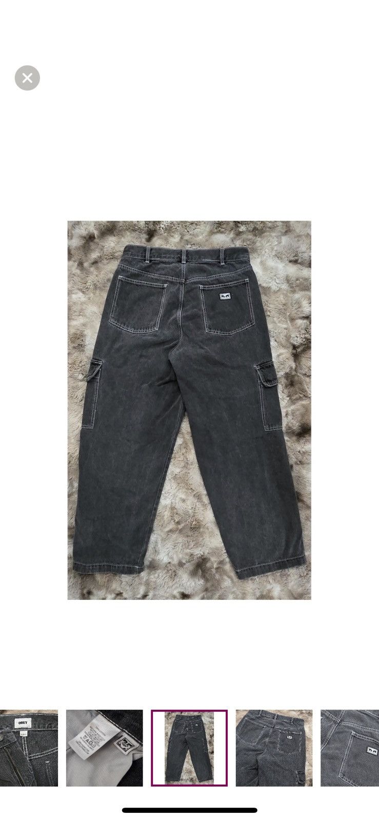 Obey Y2K OBEY Charcoal Black Wash Cargo Straight Wide Pants 30x30 Size US 30 / EU 46 - 12 Thumbnail