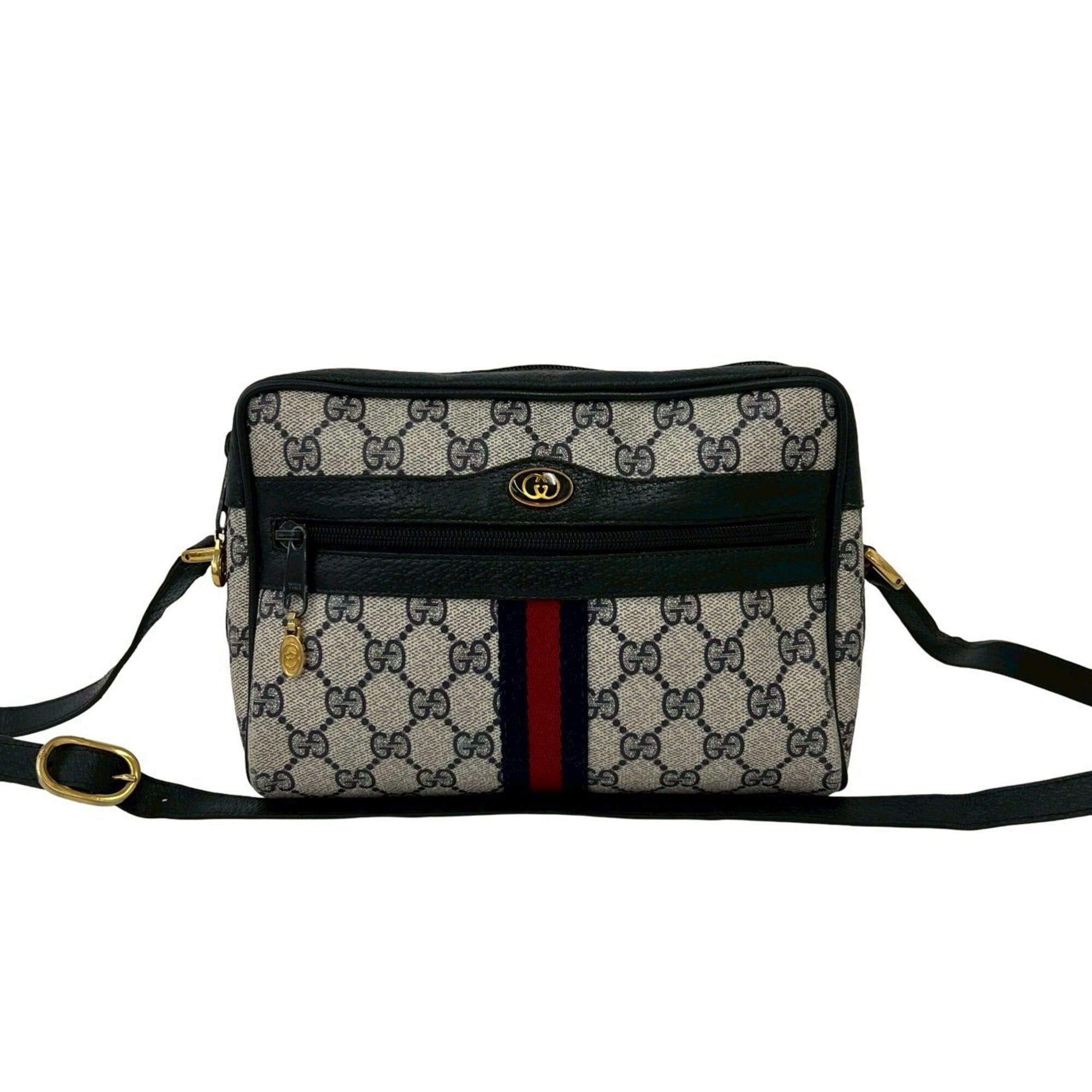 Gucci GUCCI Vintage Old Gucci Sherry Line GG Logo Hardware Leather Shoulder Bag Pouch Navy 84474 Size ONE SIZE - 1 Thumbnail