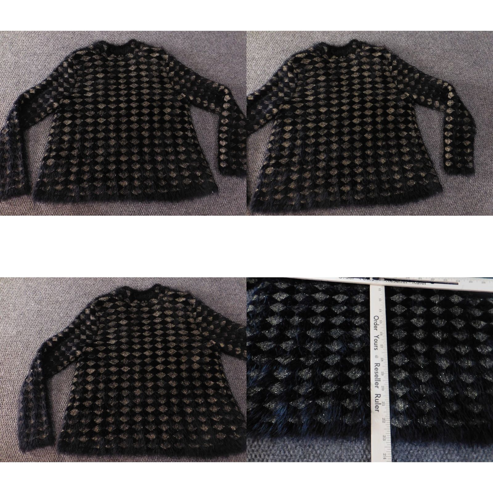 Alfani Alfani Womens Cardigan Sweater PL Petites Black Kimono Sleeve Mock Neck Stretch Knit Geometric Pattern Size L / US 10 / IT 46 - 8 Thumbnail