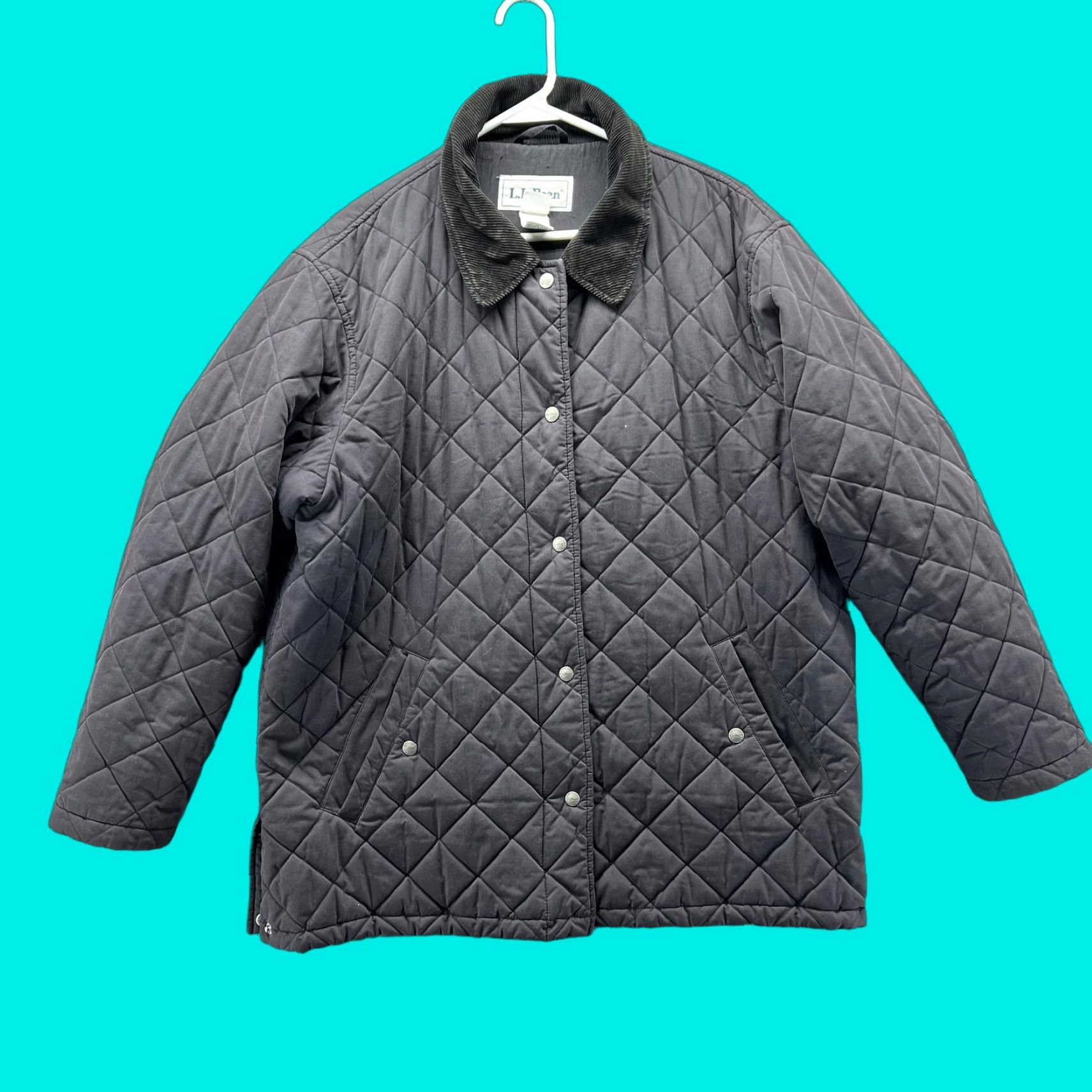Vintage LL Bean Jacket Womens Large Gray Quilted Corduroy Collar Snap Insulated Coat Size L / US 10 / IT 46 - 1 Thumbnail