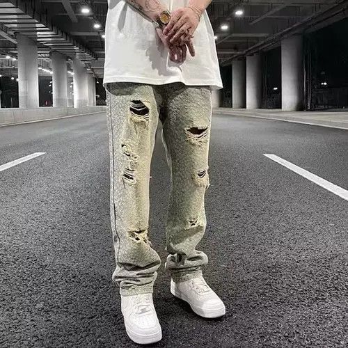 Japanese Brand Leopard Ripped frayed hole blue washed jeans Size US 34 / EU 50 - 1 Thumbnail