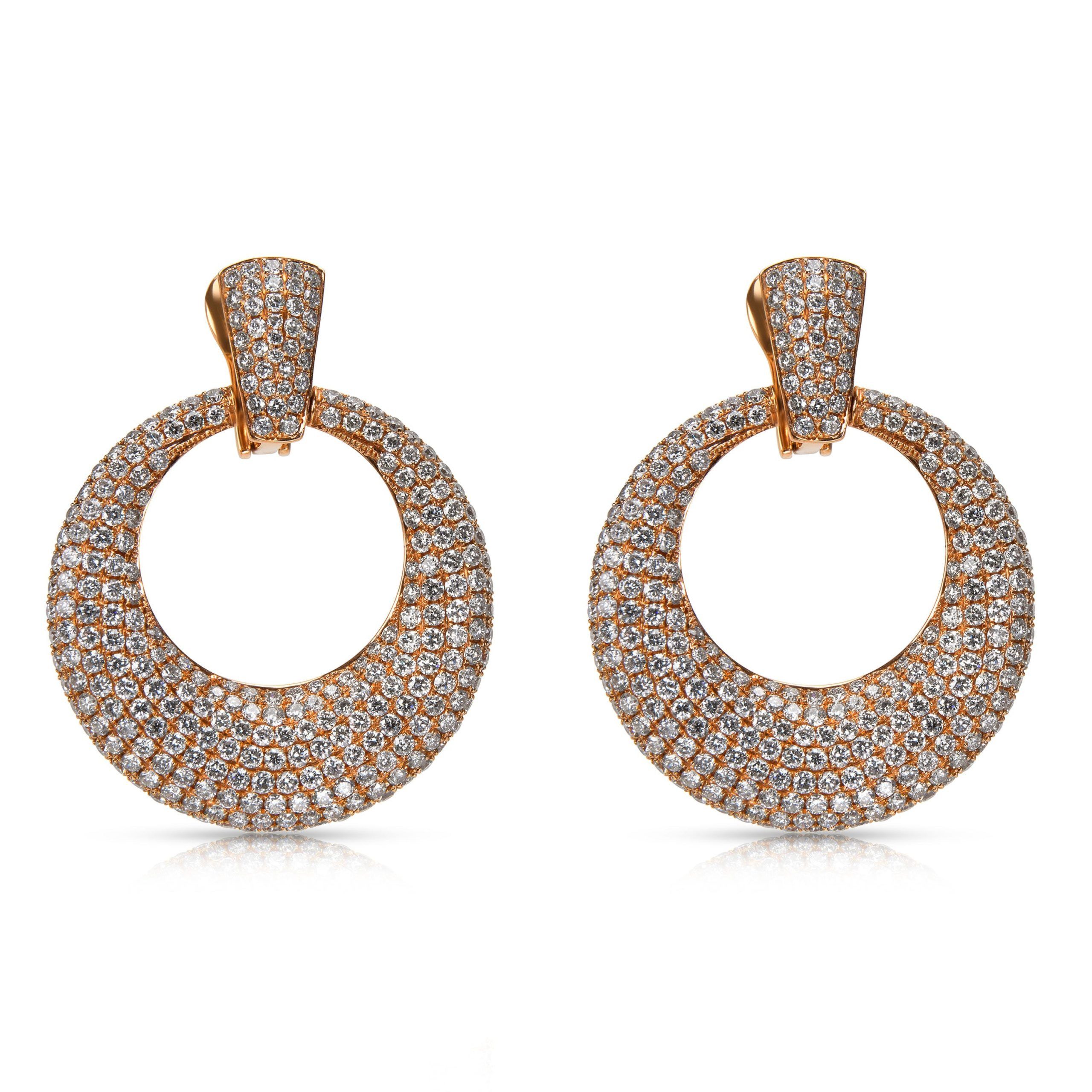 Pave Diamond Round Door Knocker Earrings in 18k Pink Gold (6.36 CTW)