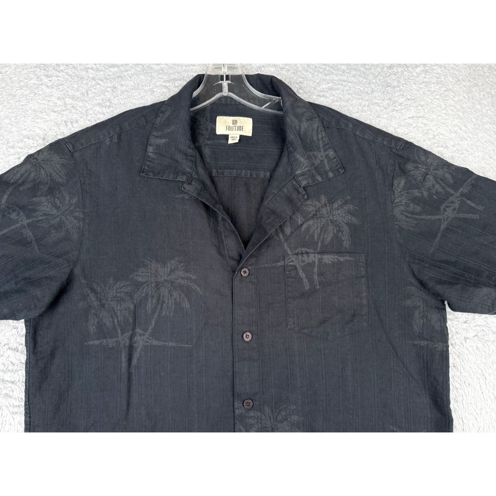 Vintage Solitude Shirt Palm Tree Button-Up Linen Blend Hawaiian Adult Large Black Floral 40 in Chest Short Sleeve Hawaii Mens Size US L / EU 52-54 / 3 - 4 Thumbnail