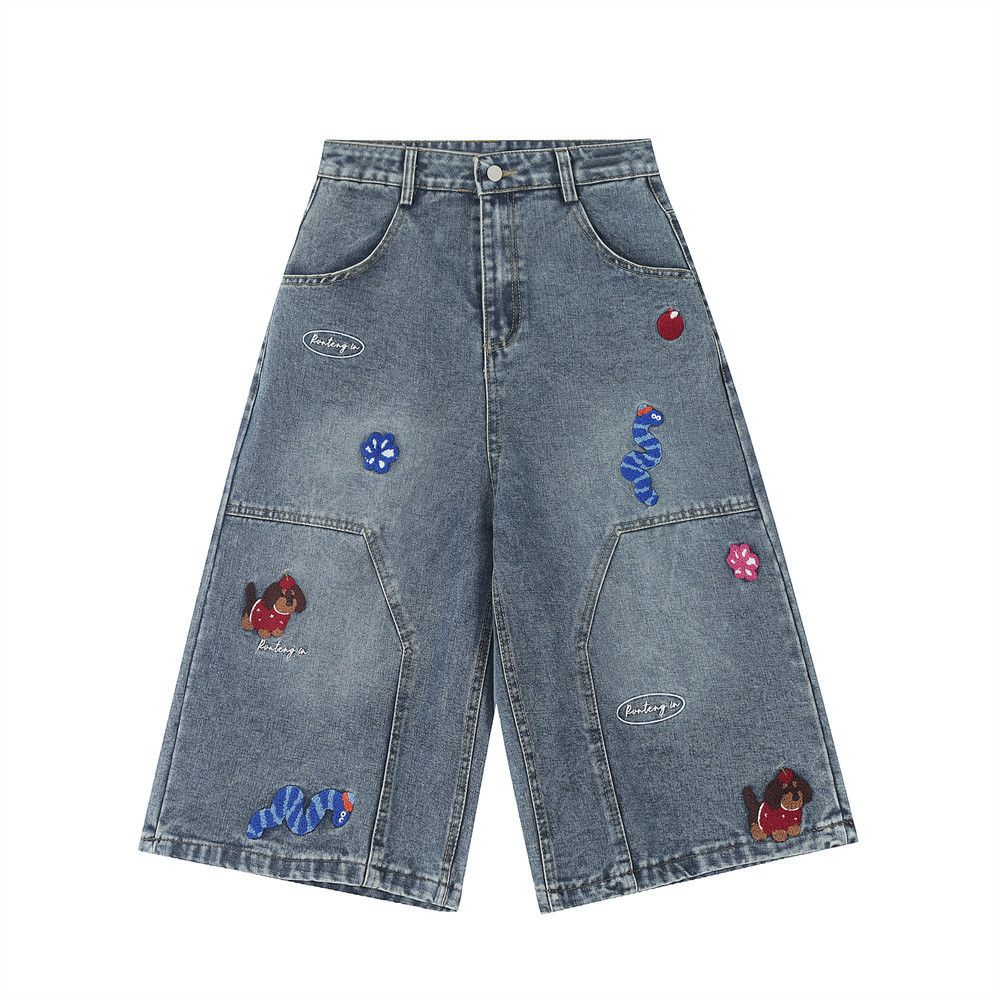 Japanese Brand × Jean Distressed washed punk fun cartoon embroidered denim shorts Size US 32 / EU 48 - 1 Thumbnail