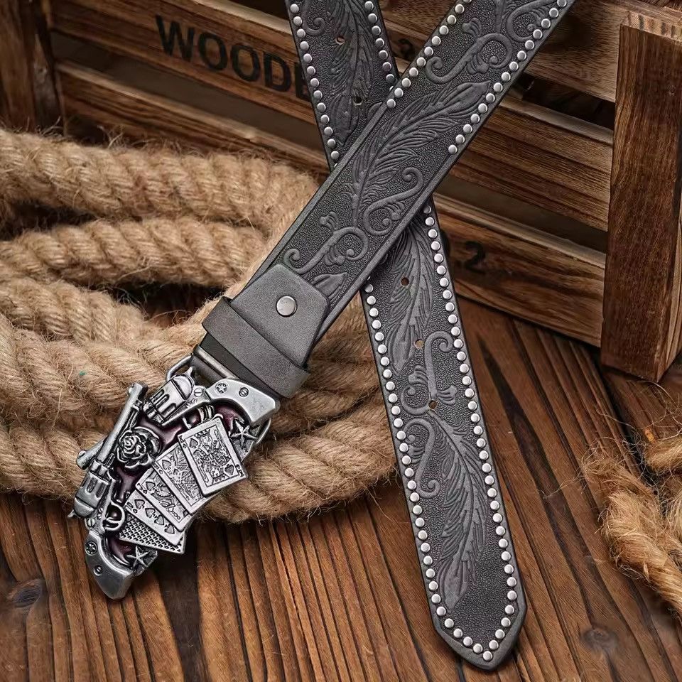 Leather Gun Buckle PU leather belt Size ONE SIZE - 2 Thumbnail
