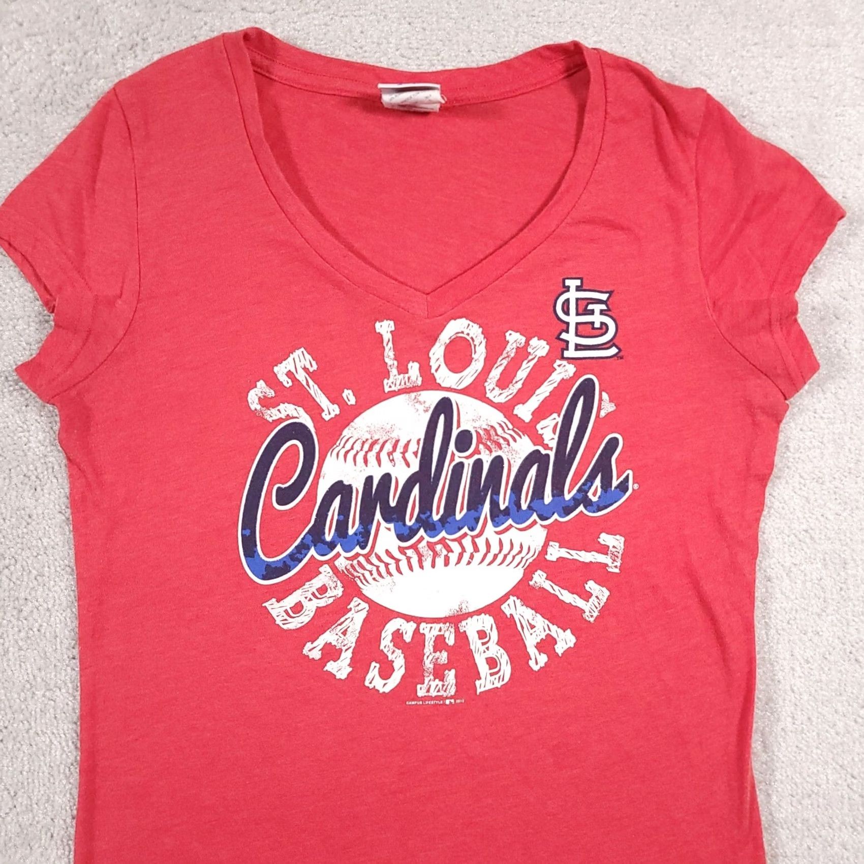 MLB St. Louis Cardinals MLB Shirt Women's Large Red V Neck Glitter Graphic Baseball Cap Sleeve T-Shirt Size L / US 10 / IT 46 - 3 Thumbnail