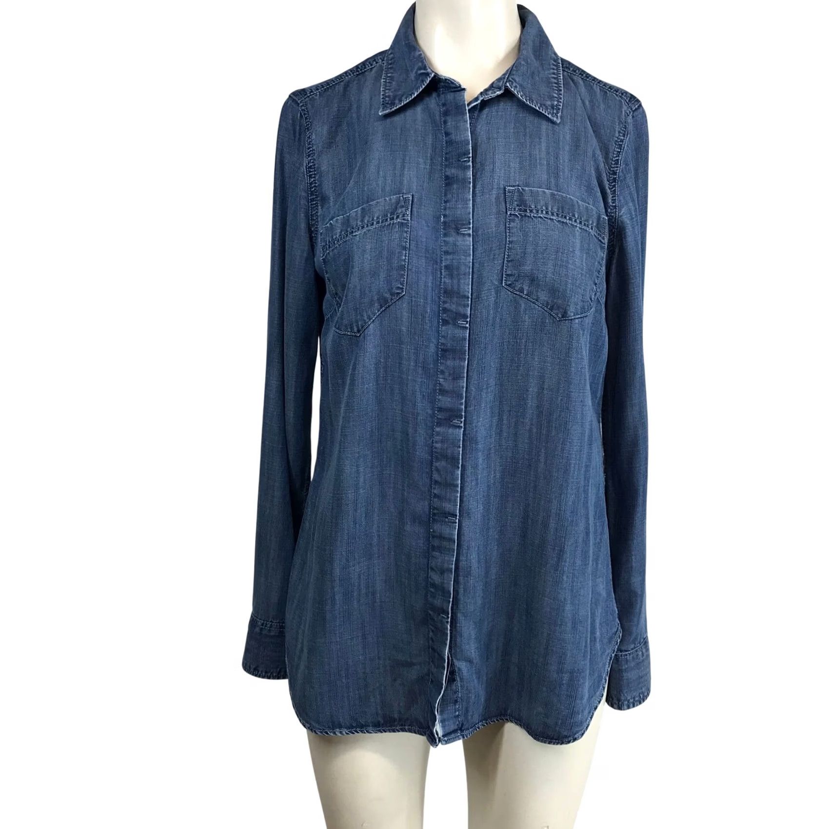 Talbots TALBOTS Womens Blue Denim Chambray Long Sleeve Button Down Shirt Size S Size S / US 4 / IT 40 - 2 Thumbnail