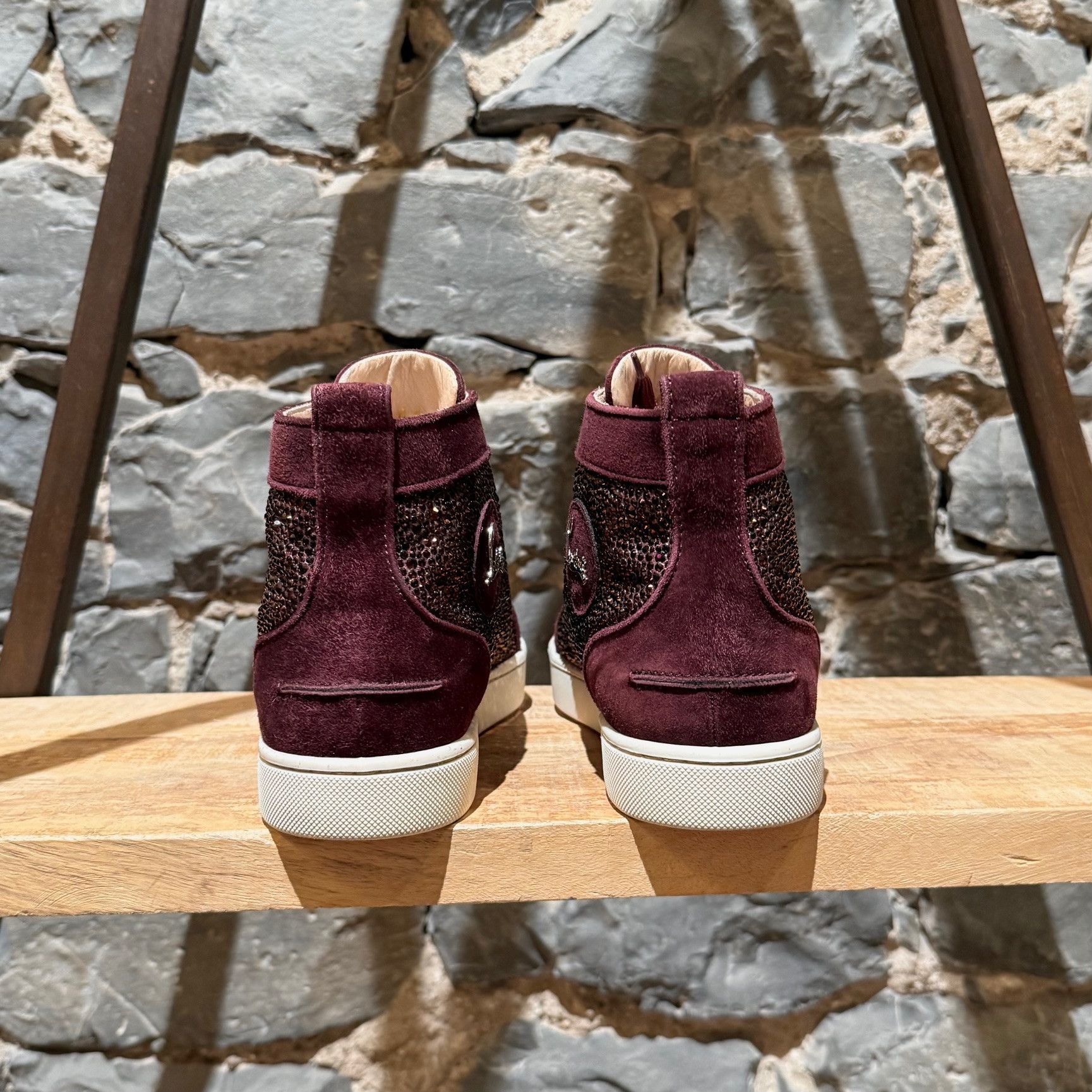 Christian Louboutin Christian Louboutin Burgundy Louis Strass High-top Sneakers Size US 8 / EU 41 - 5 Thumbnail
