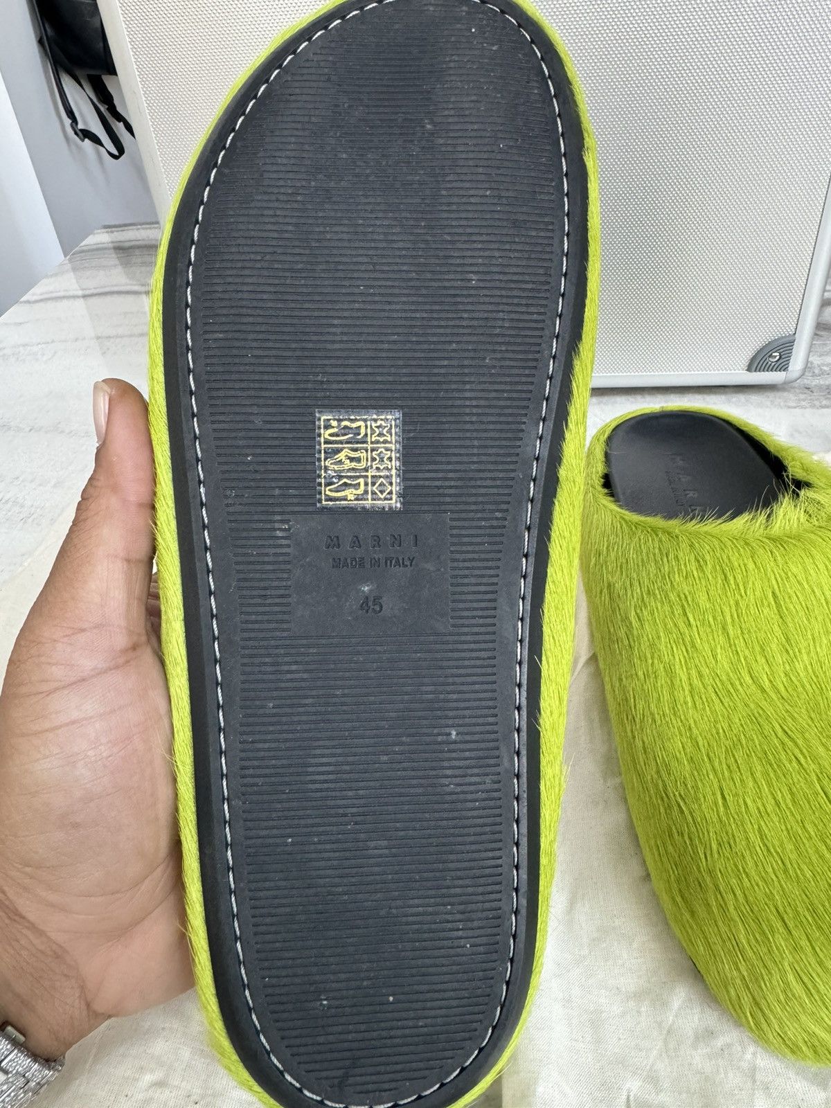 Marni Marni Fussbet Sabot calf-hair slippers Lime Green Size US 12 / EU 45 - 3 Thumbnail