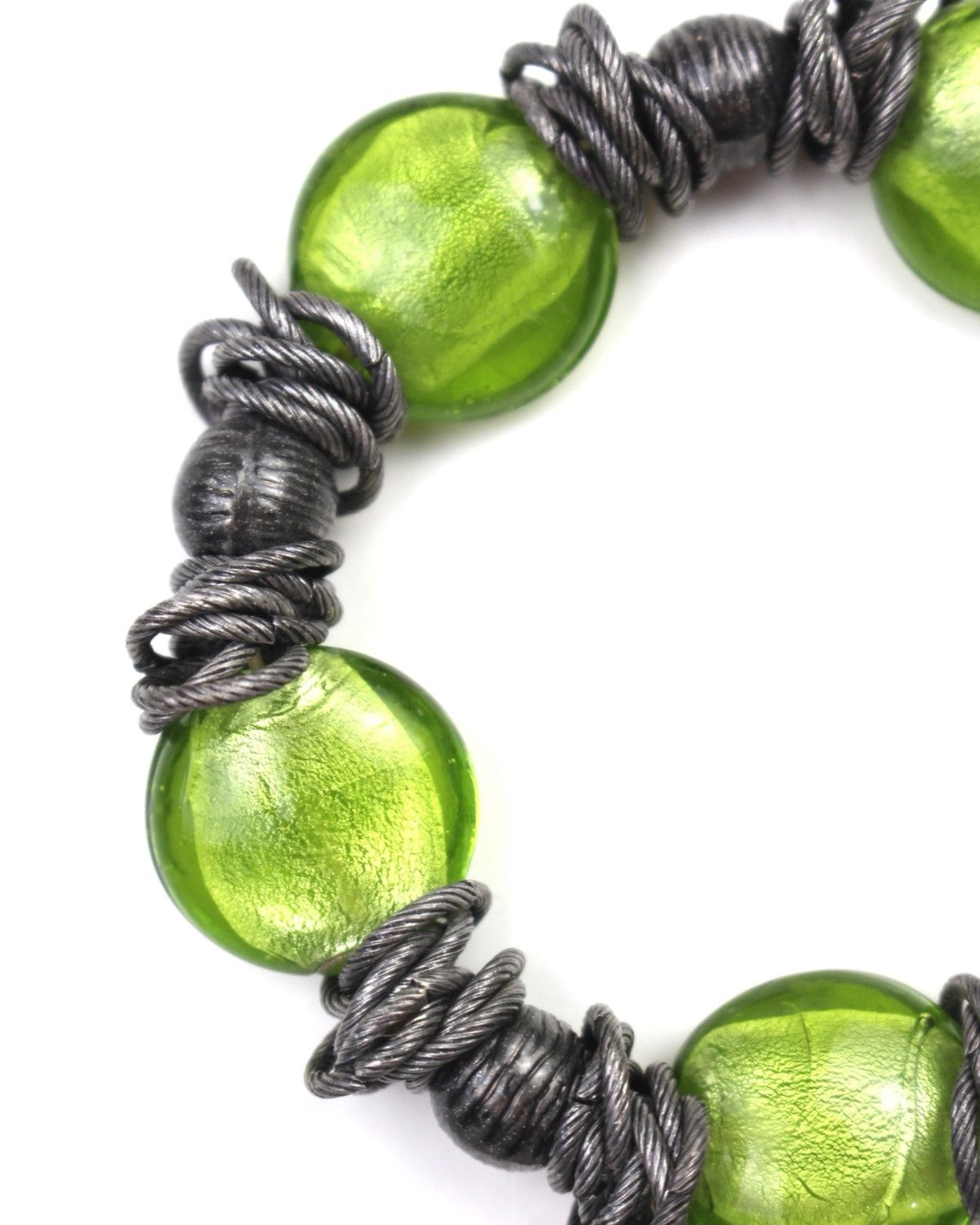 Vintage 2000S JAPANESE MADE GREEN GLASS BEAD & METAL COIL BRACELET Size ONE SIZE - 3 Thumbnail