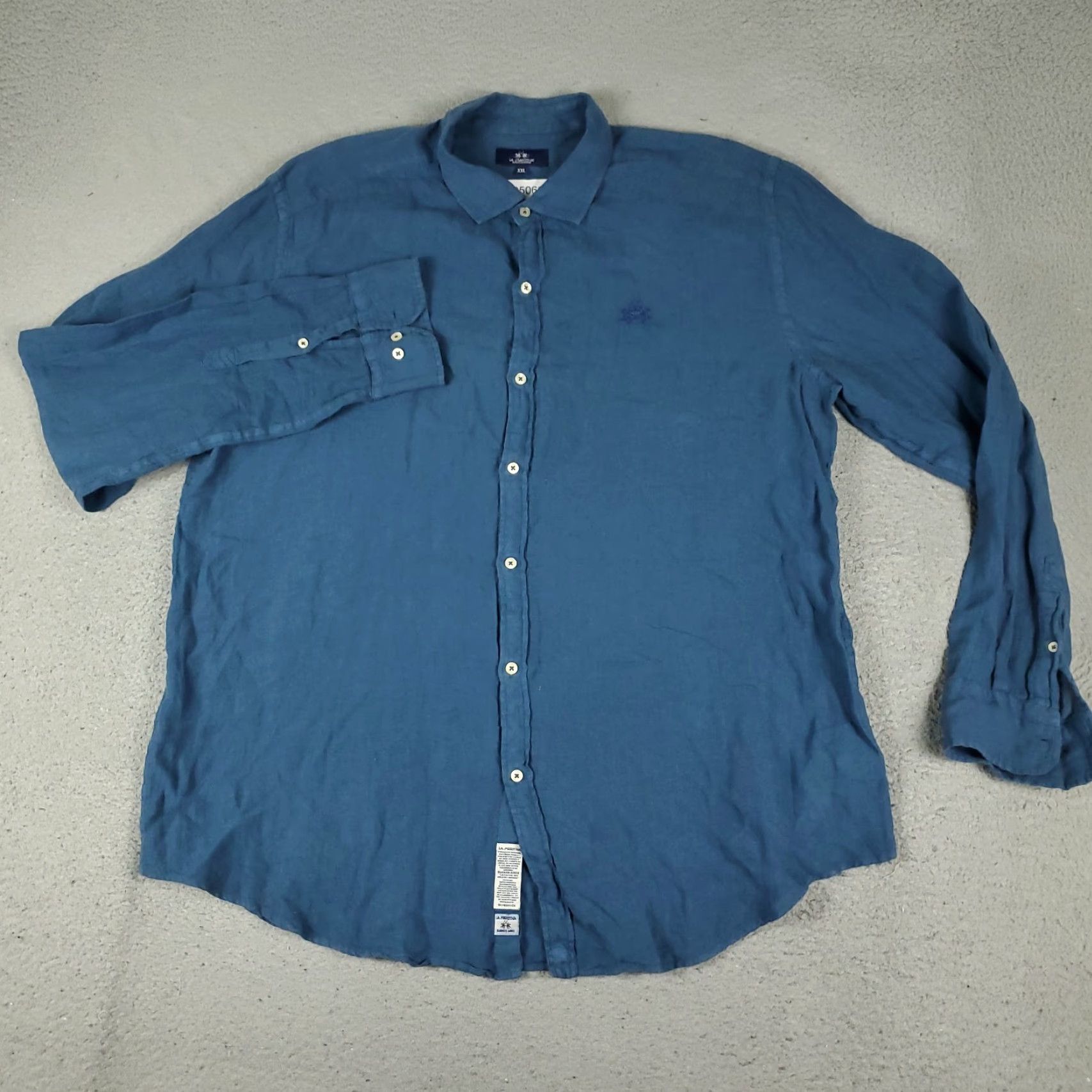 La Martina La Martina Shirt Mens 2XL Blue Linen Button-Up Long Sleeve Casual Business Formal Party/Cocktail Travel Workwear Shirt Mens Size US XXL / EU 58 / 5 - 3 Thumbnail