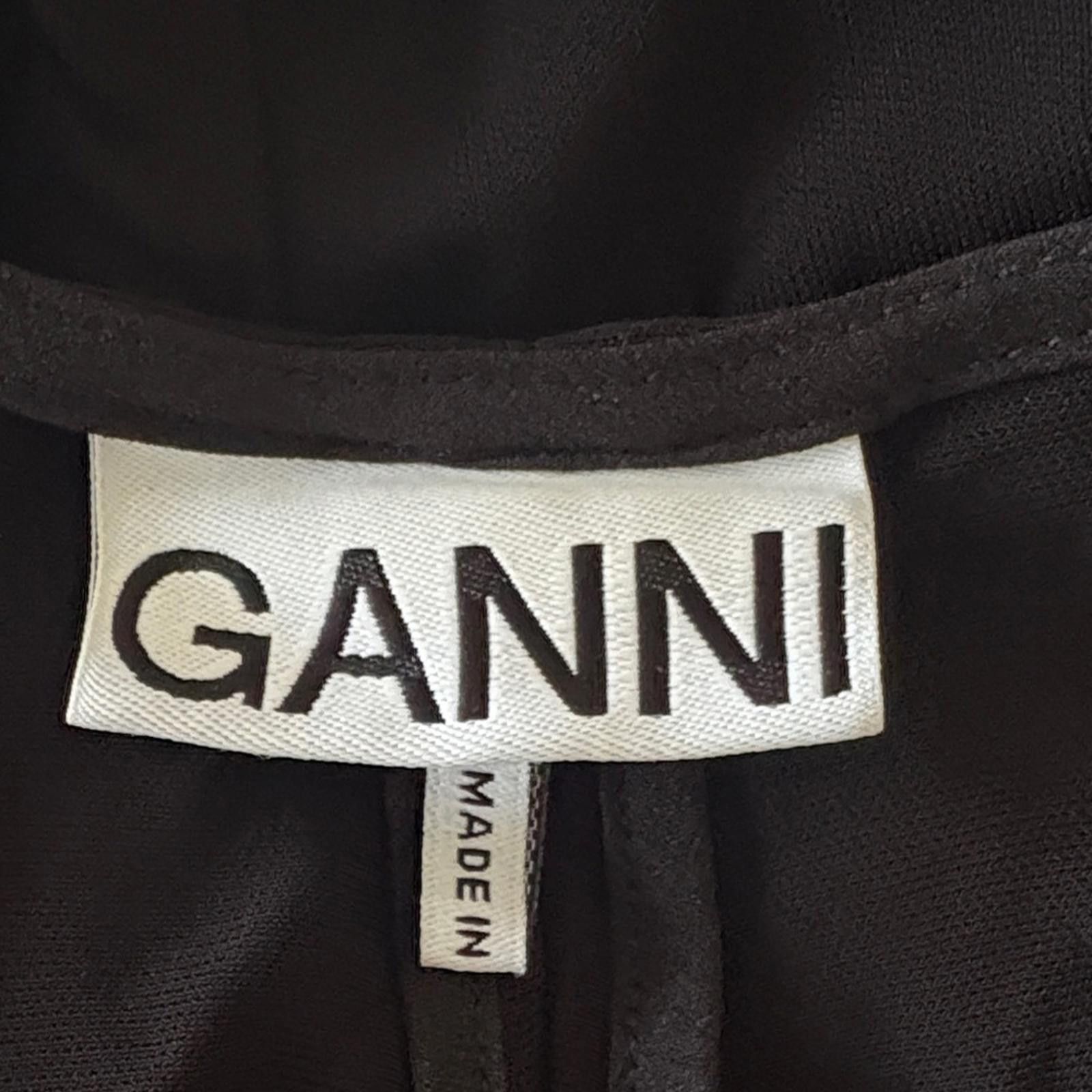 Ganni GANNI Black Ruched Crepe Maxi Dress Long Sleeve Square Neck Size S / US 4 / IT 40 - 7 Thumbnail