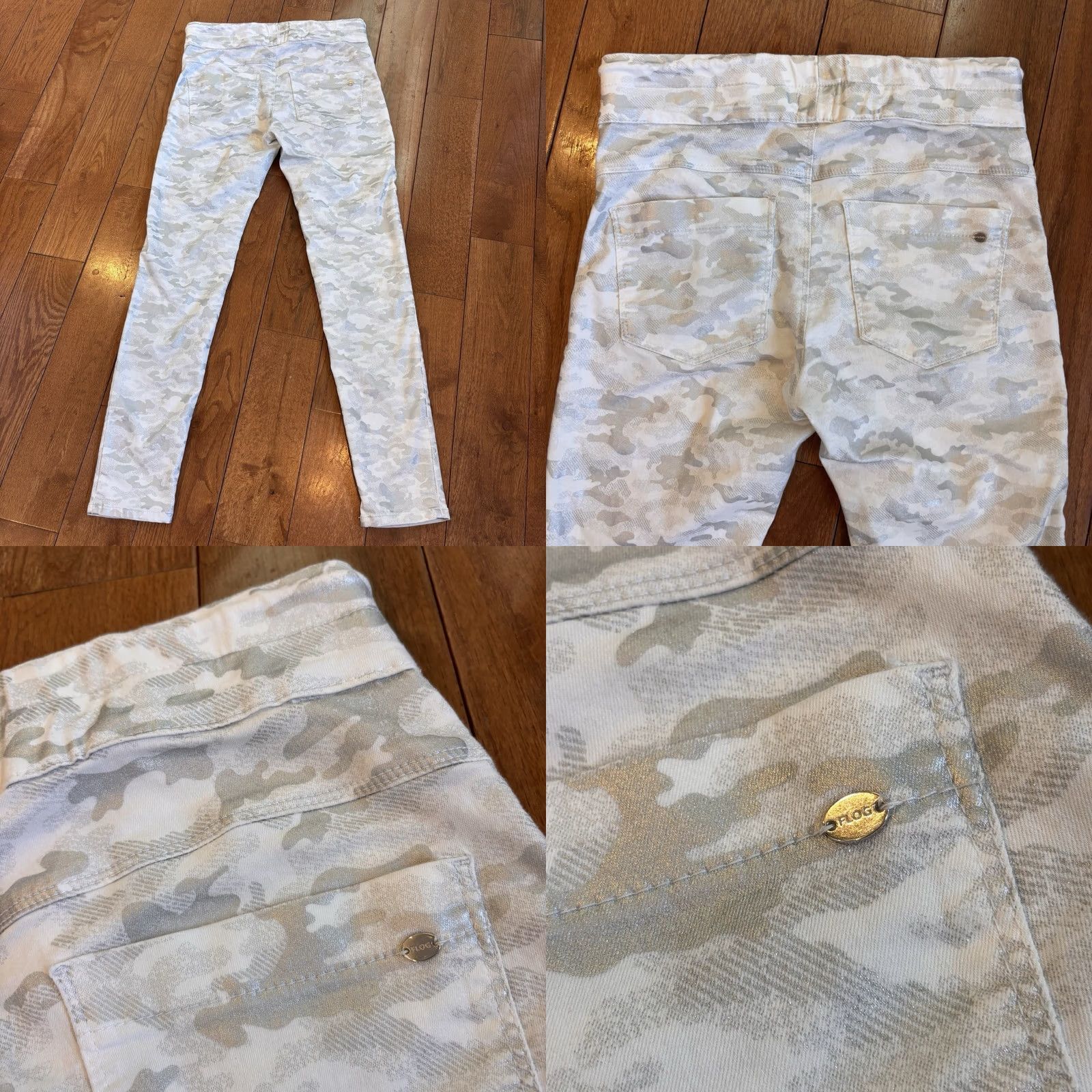 Vintage Bevy Flog Pants Womens Shely White Gray Silver Camo Drawstring Pull-on sz 26 Size 26" / US 2 / IT 38 - 8 Thumbnail