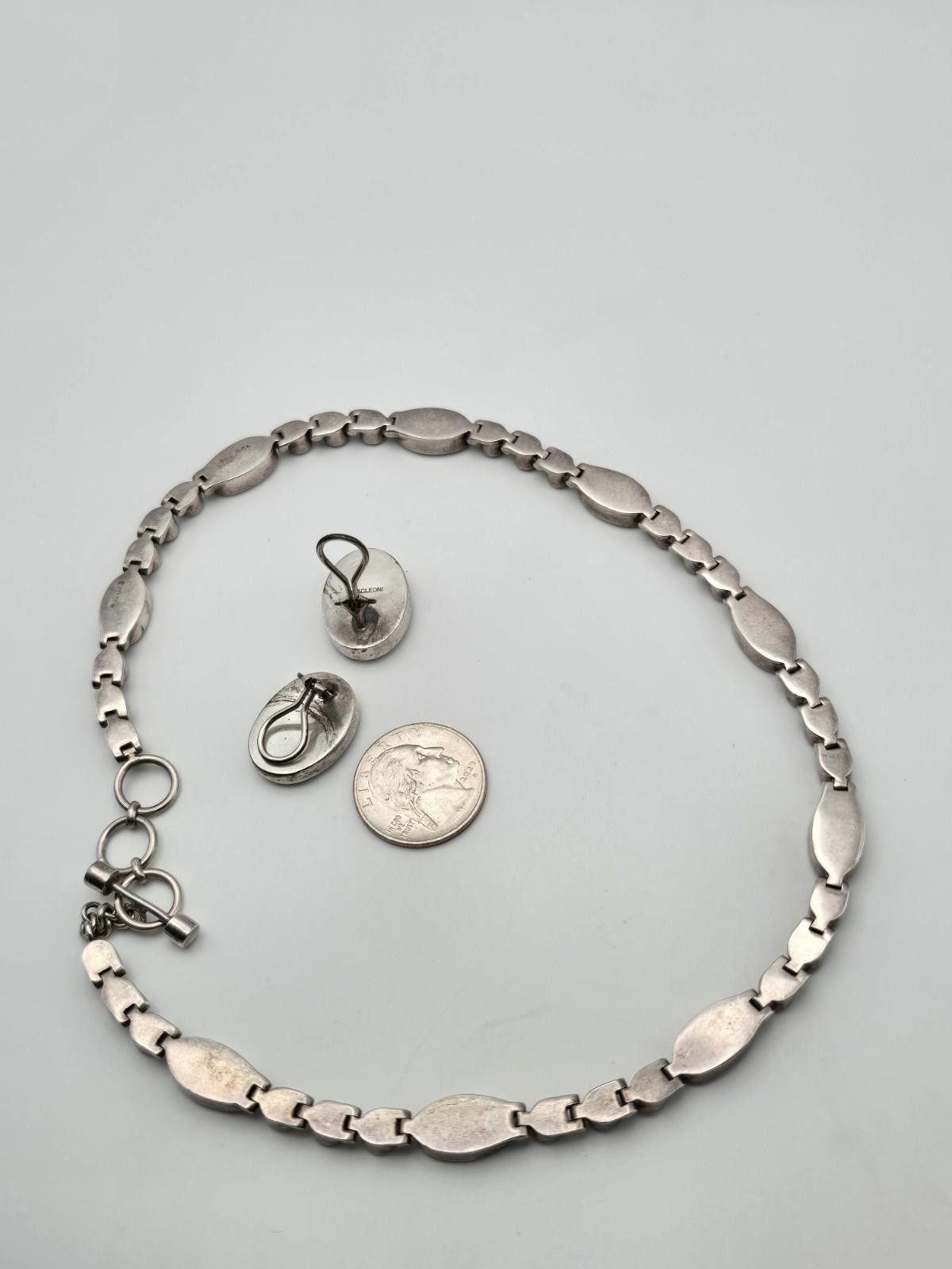 RAGEBLUE Accleoni Sterling Silver Necklace Earrings Set MOP Inlay Size ONE SIZE - 5 Thumbnail