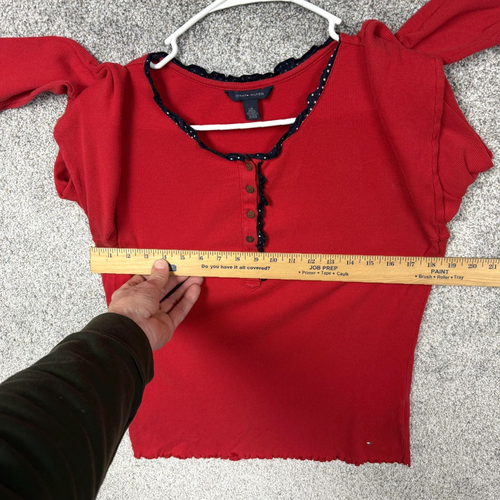 Tommy Hilfiger Tommy Hilfiger Top Womens Large Red Ribbed Lace Trim Henley Long Sleeve Preppy Size L / US 10 / IT 46 - 4 Thumbnail