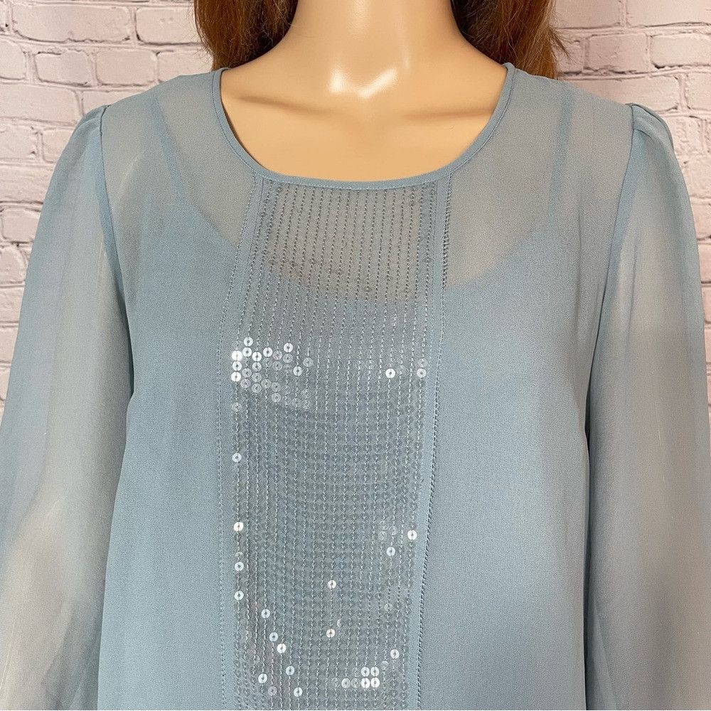 Talbots New Talbots Blue Long Sleeve Chiffon Sequin Blouse Size 8 Size M / US 6-8 / IT 42-44 - 3 Thumbnail