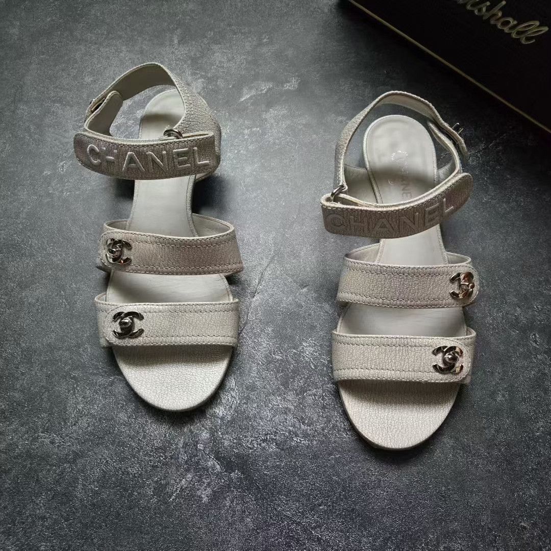 Chanel CHANEL Velcro Beige Sandals Size US 5.5 / IT 35.5 - 1 Thumbnail