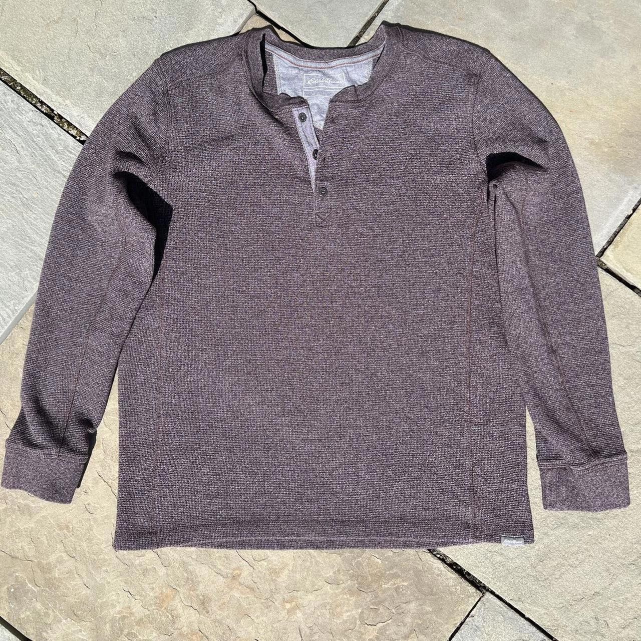Eddie Bauer Burgundy Heather Waffle Knit Thermal Henley Contrast Placket Size US L / EU 52-54 / 3 - 1 Thumbnail