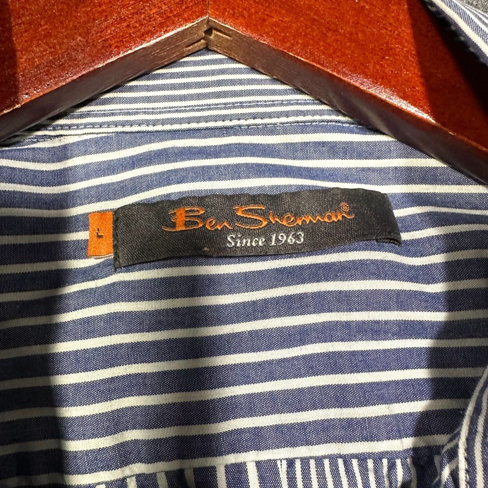 Ben Sherman Ben Sherman Shirt Mens Large Button-Down Blue White Stripe Cotton Pocket Logo Size US L / EU 52-54 / 3 - 6 Thumbnail