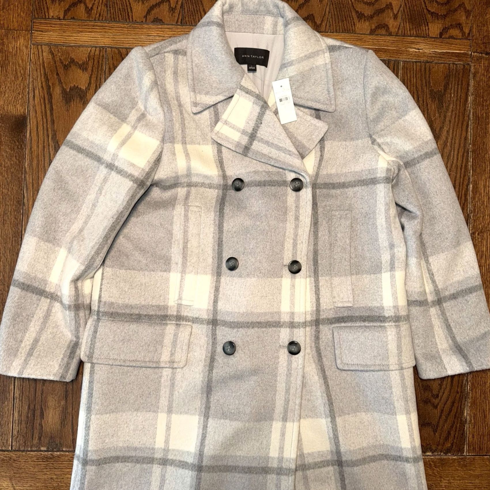 Ann Taylor VINTAGE: No Ann Taylor Coat Trench Wool Blend Plaid Gray Long Belted Buttoned Fully Lined Size L Womens Size L / US 10 / IT 46 - 2 Thumbnail